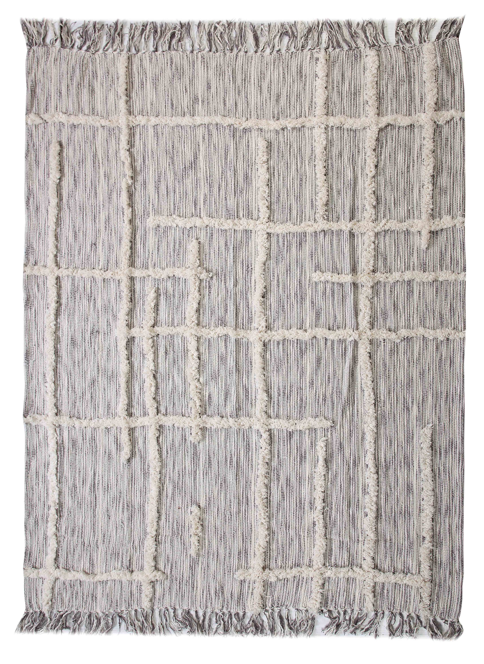 60" X 50" Gray Woven Cotton Striped Throw Blanket with Fringe-Throws & Blankets-DECOROLALA