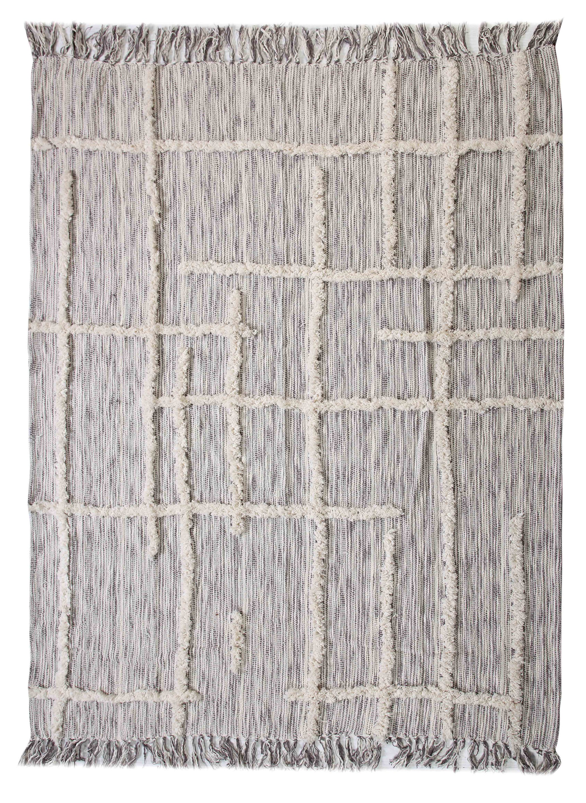 60" X 50" Gray Woven Cotton Striped Throw Blanket with Fringe-Throws & Blankets-DECOROLALA