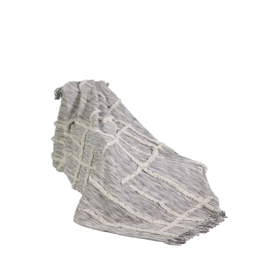 60" X 50" Gray Woven Cotton Striped Throw Blanket with Fringe-Throws & Blankets-DECOROLALA