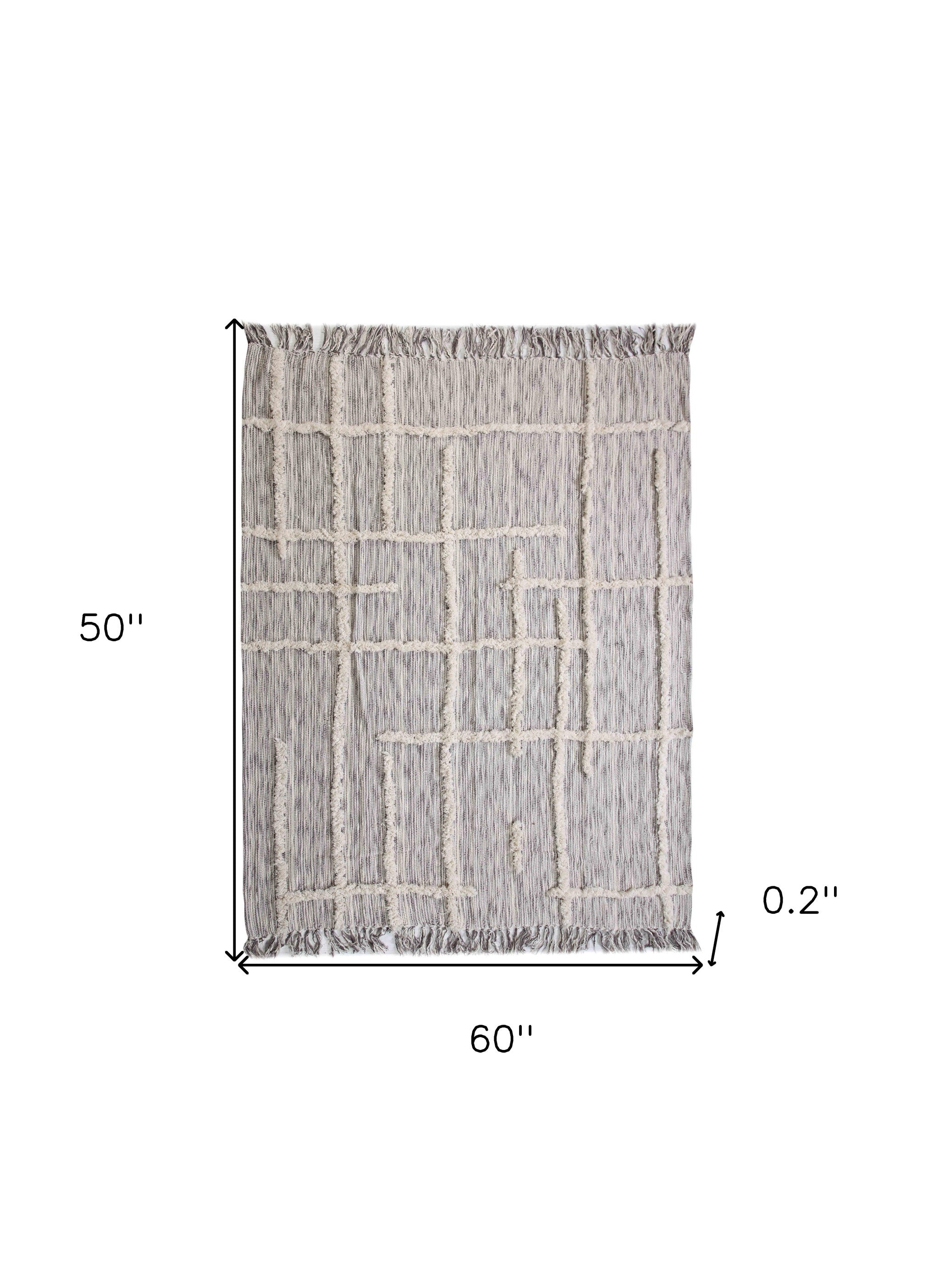 60" X 50" Gray Woven Cotton Striped Throw Blanket with Fringe-Throws & Blankets-DECOROLALA