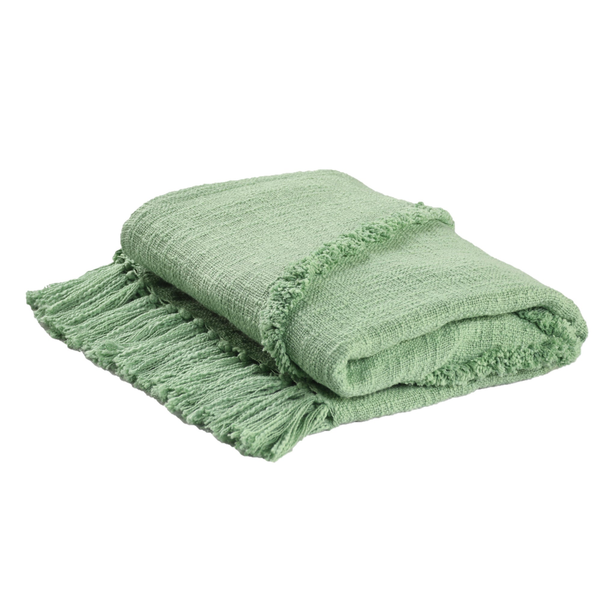 50" X 60" Green Woven Cotton Throw Blanket with Fringe-Throws & Blankets-DECOROLALA