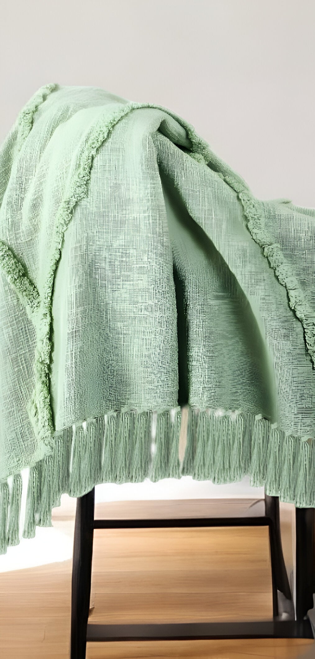 50" X 60" Green Woven Cotton Throw Blanket with Fringe-Throws & Blankets-DECOROLALA