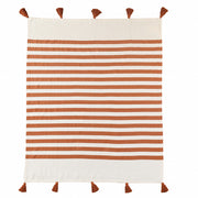 50" X 60" Orange Woven Cotton Striped Throw Blanket with Tassels-Throws & Blankets-DECOROLALA