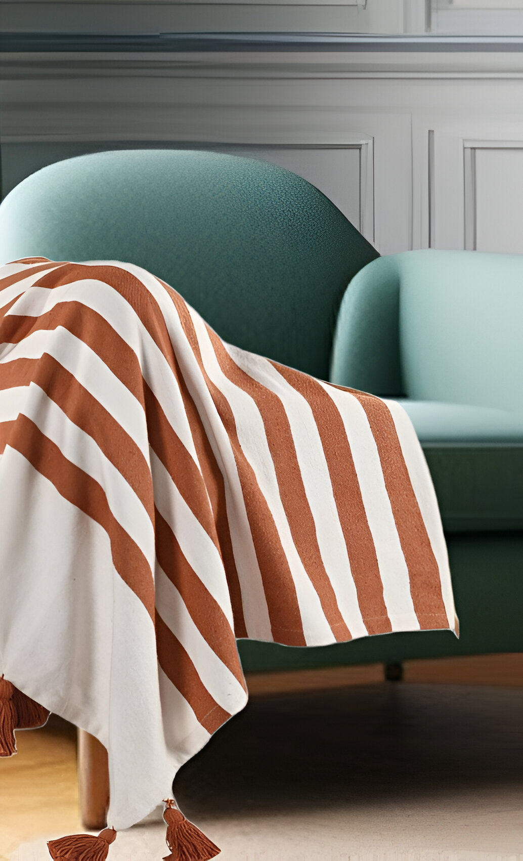 50" X 60" Orange Woven Cotton Striped Throw Blanket with Tassels-Throws & Blankets-DECOROLALA