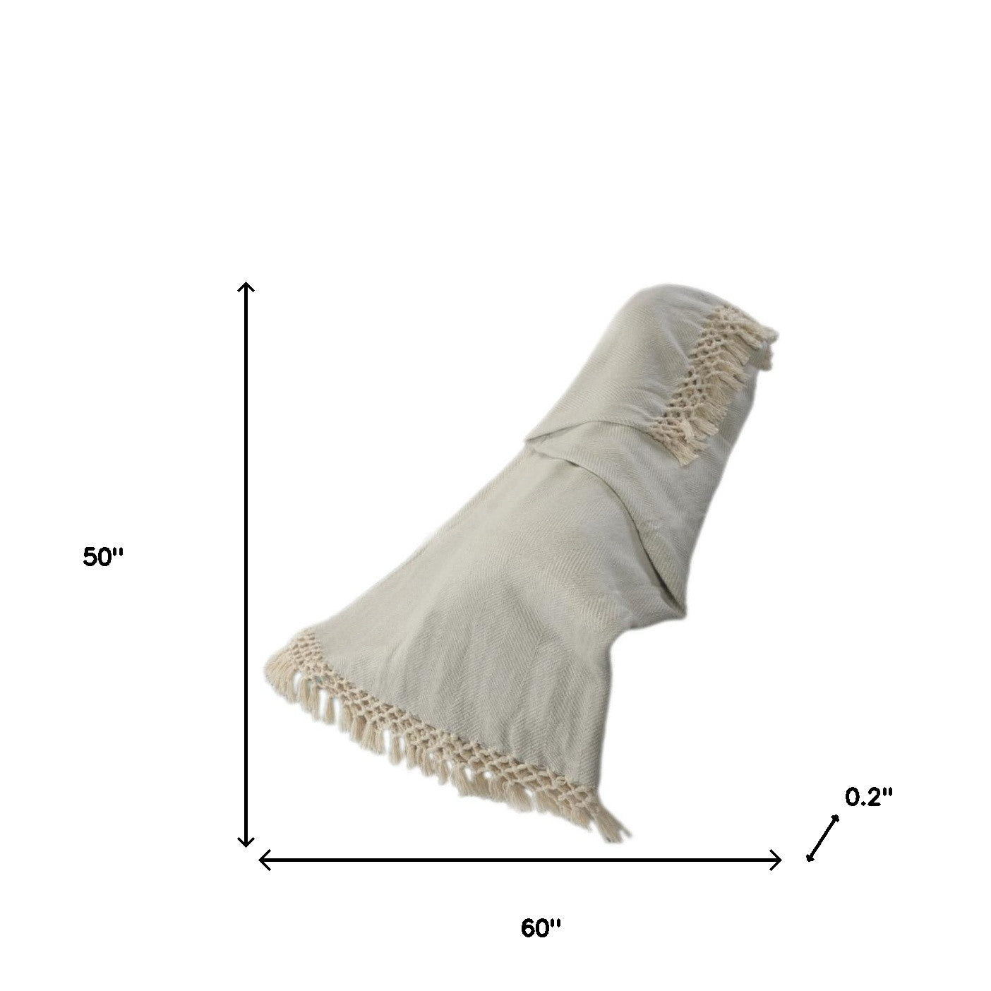 50" X 60" Gray Woven Cotton Herringbone Throw Blanket with Tassels-Throws & Blankets-DECOROLALA