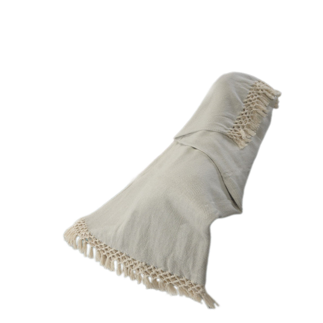 50" X 60" Gray Woven Cotton Herringbone Throw Blanket with Tassels-Throws & Blankets-DECOROLALA