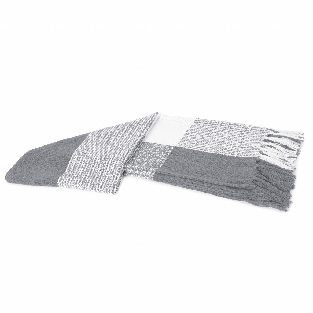 50" X 60" Gray Woven Cotton Checkered Throw Blanket with Fringe-Throws & Blankets-DECOROLALA