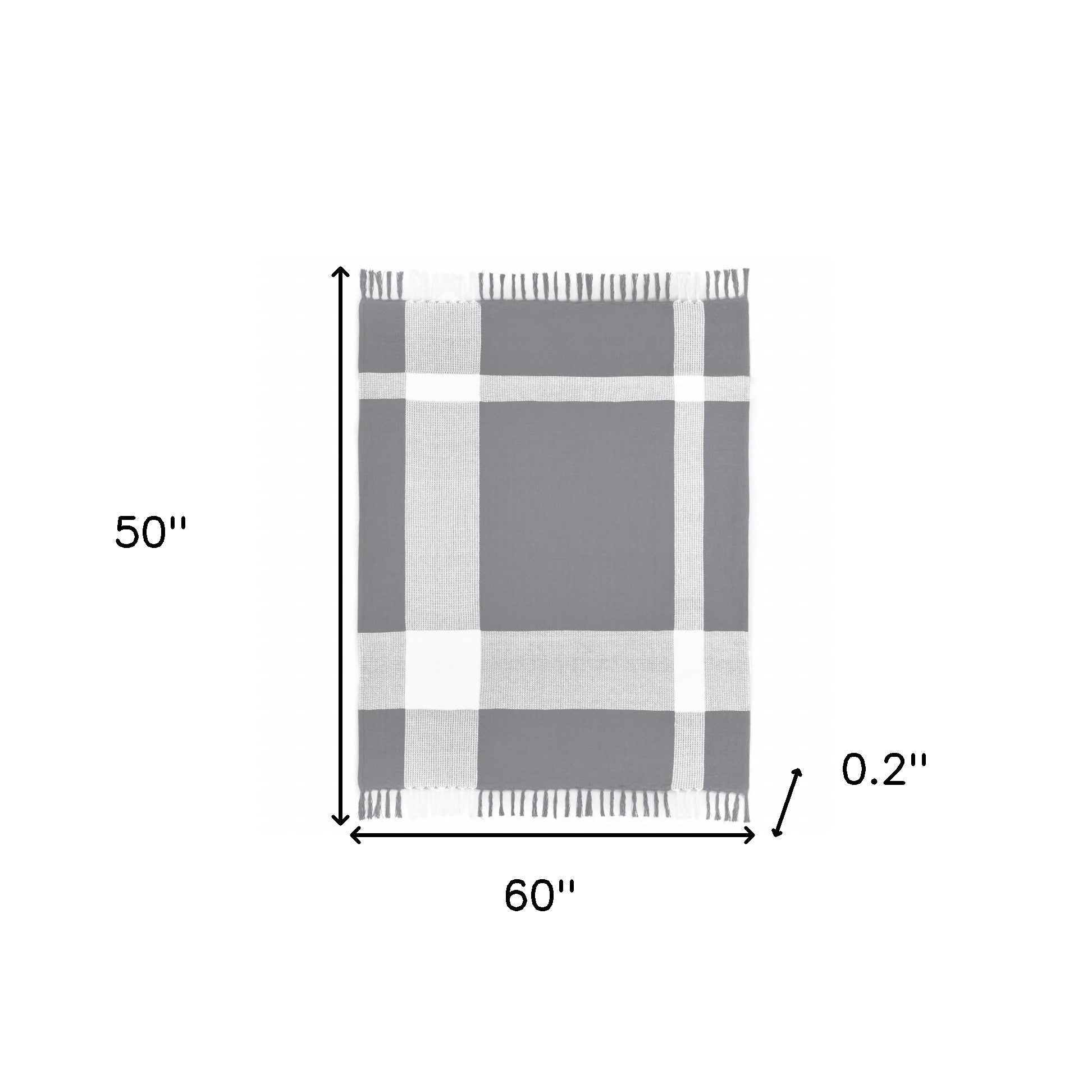 50" X 60" Gray Woven Cotton Checkered Throw Blanket with Fringe-Throws & Blankets-DECOROLALA