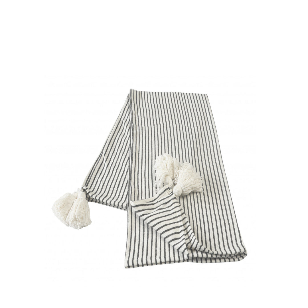 50" X 60" Black and White Woven Cotton Striped Throw Blanket with Tassels-Throws & Blankets-DECOROLALA