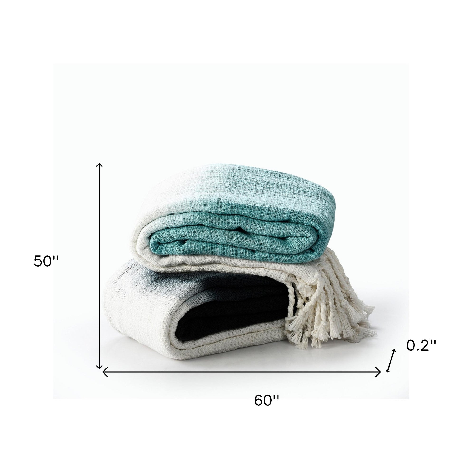 50" X 60" Blue and White Woven Cotton Ombre Throw Blanket with Fringe-Throws & Blankets-DECOROLALA