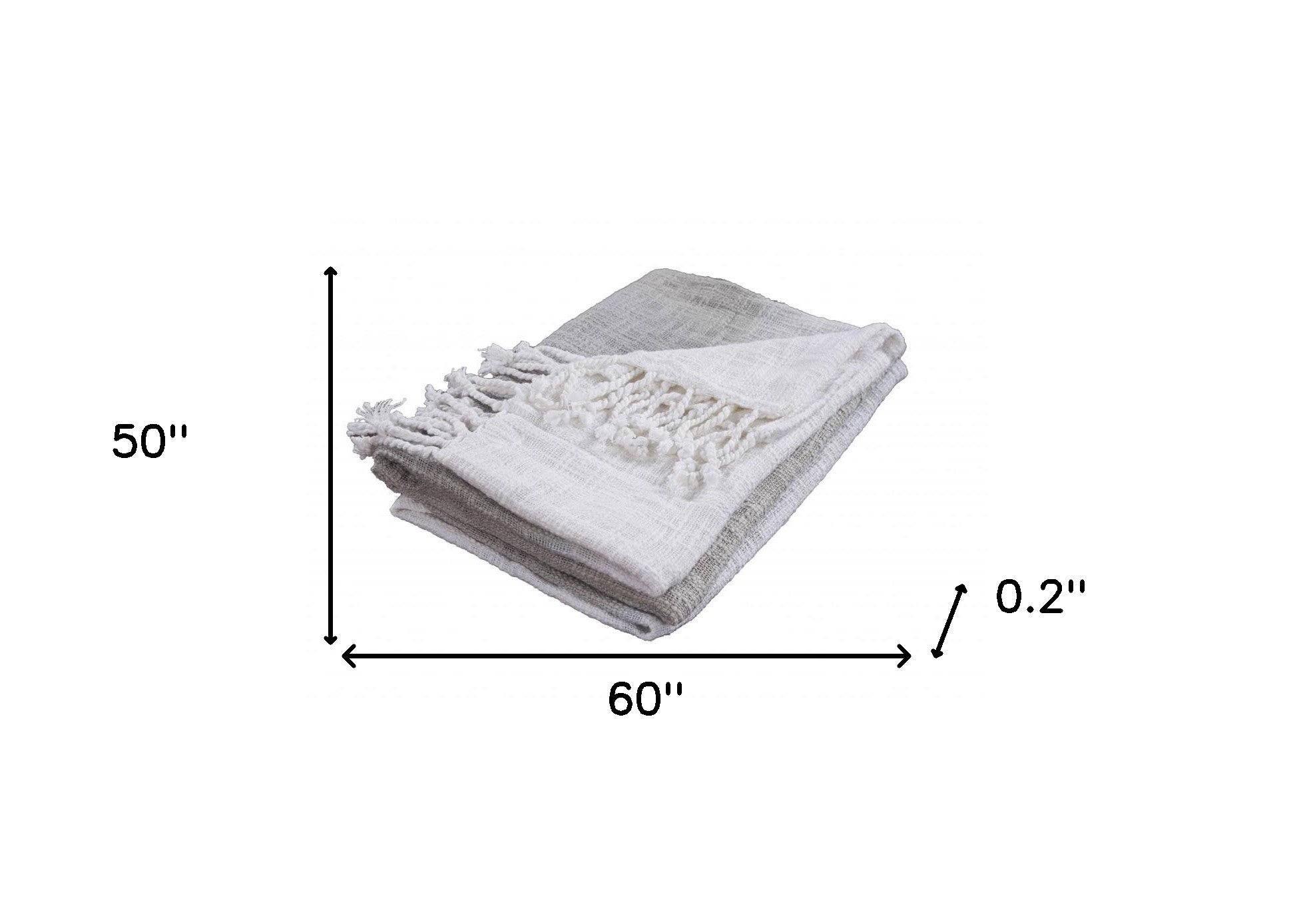 50" X 60" Gray and White Woven Cotton Ombre Throw Blanket with Fringe-Throws & Blankets-DECOROLALA