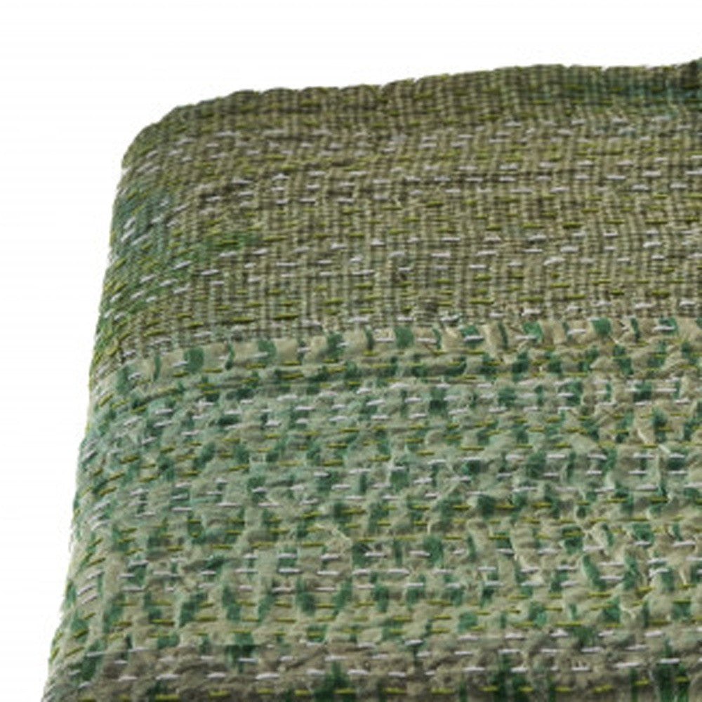 50" X 70" Green Patchwork Silk Quilted Kantha Throw Blanket with Embroidery-Throws & Blankets-DECOROLALA
