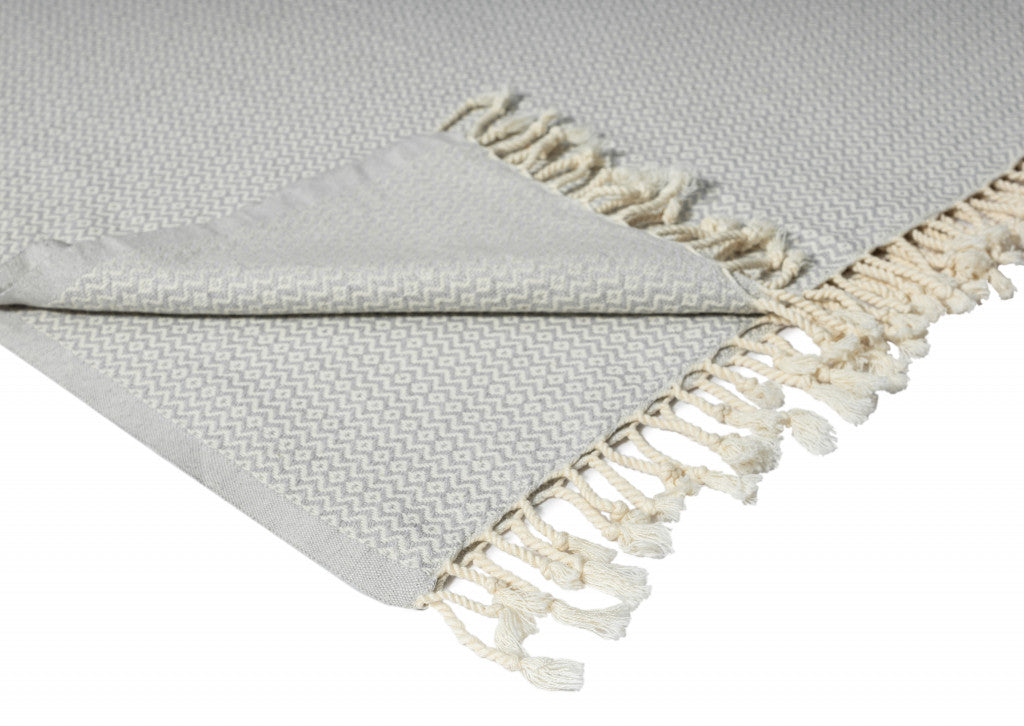 50" X 60" Gray Woven Cotton Geometric Throw Blanket with Fringe-Throws & Blankets-DECOROLALA