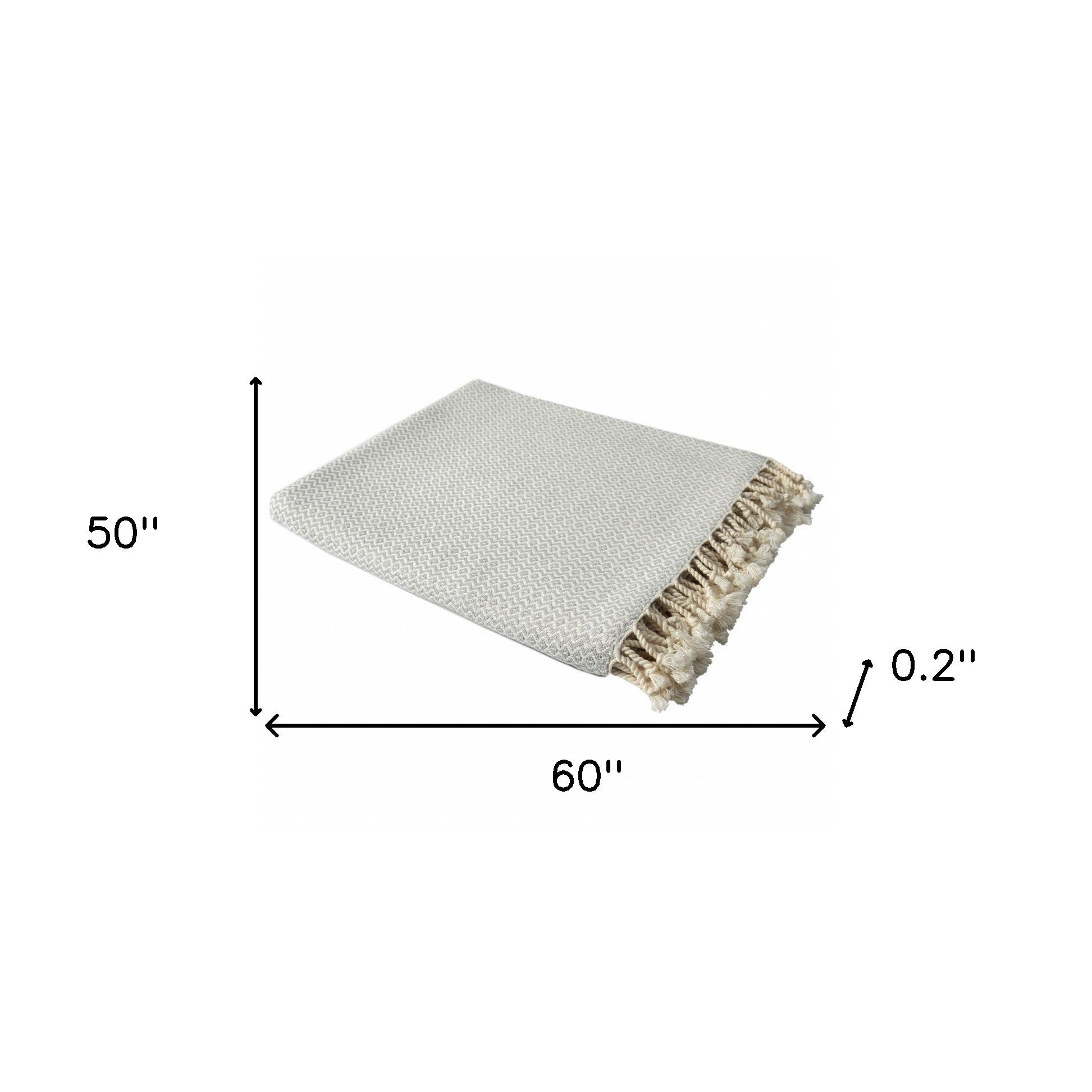 50" X 60" Gray Woven Cotton Geometric Throw Blanket with Fringe-Throws & Blankets-DECOROLALA