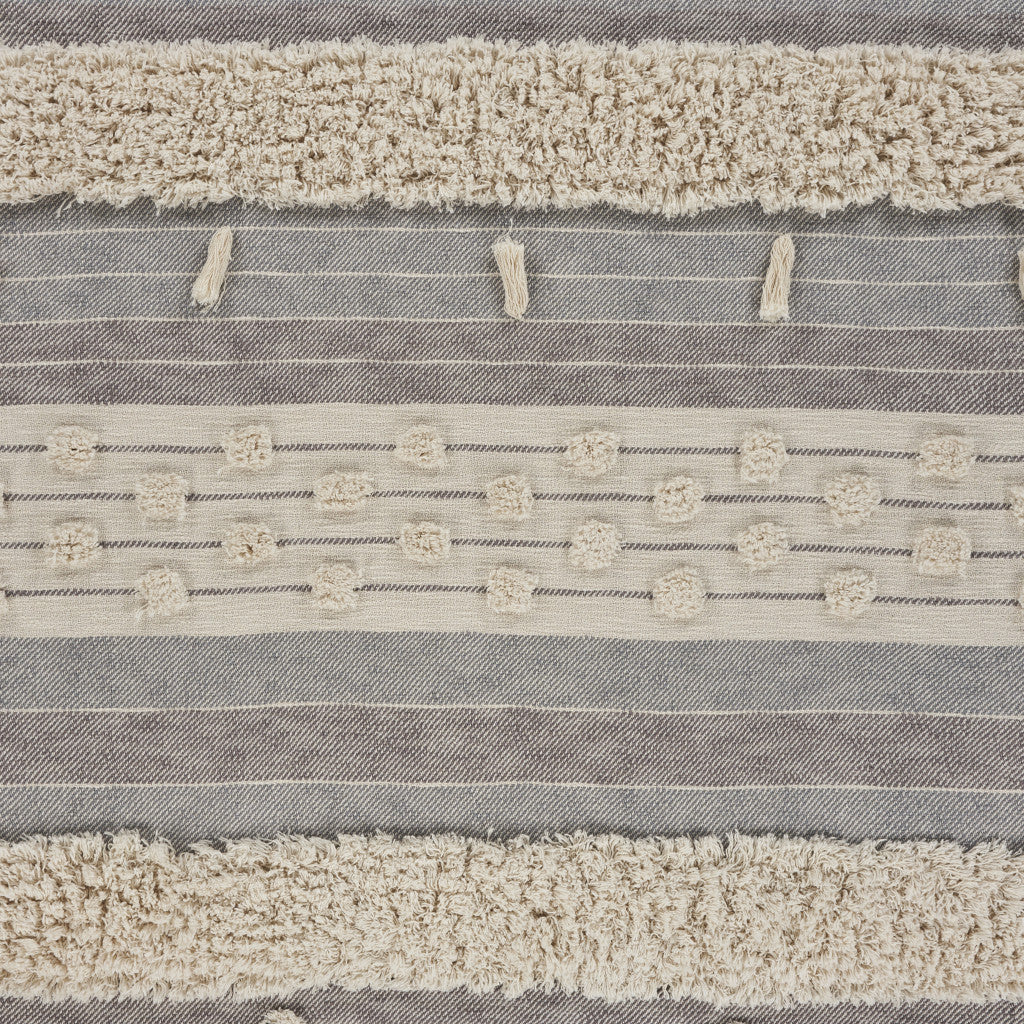 60" X 50" Gray Woven Cotton Striped Throw Blanket with Fringe-Throws & Blankets-DECOROLALA