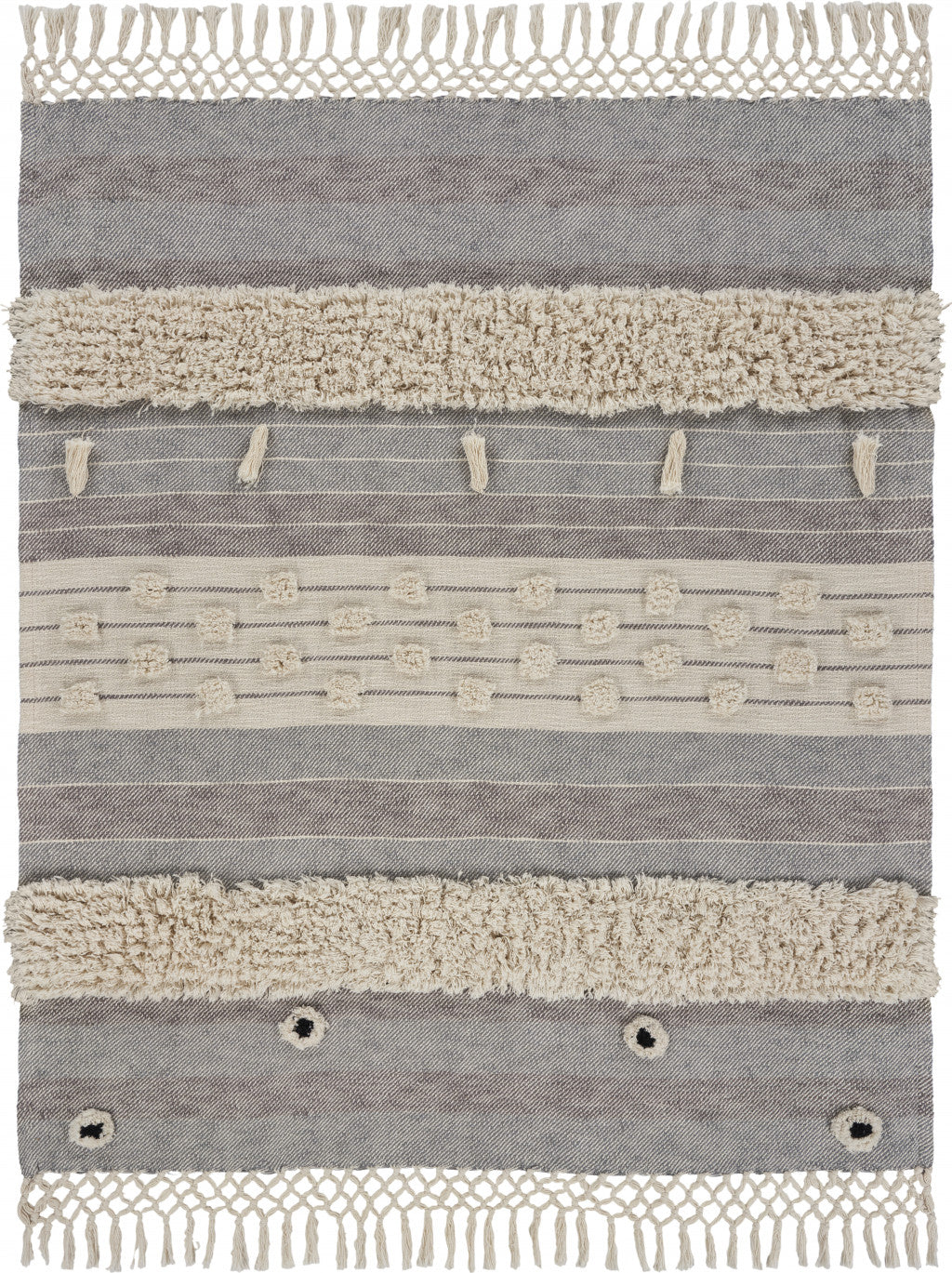 60" X 50" Gray Woven Cotton Striped Throw Blanket with Fringe-Throws & Blankets-DECOROLALA