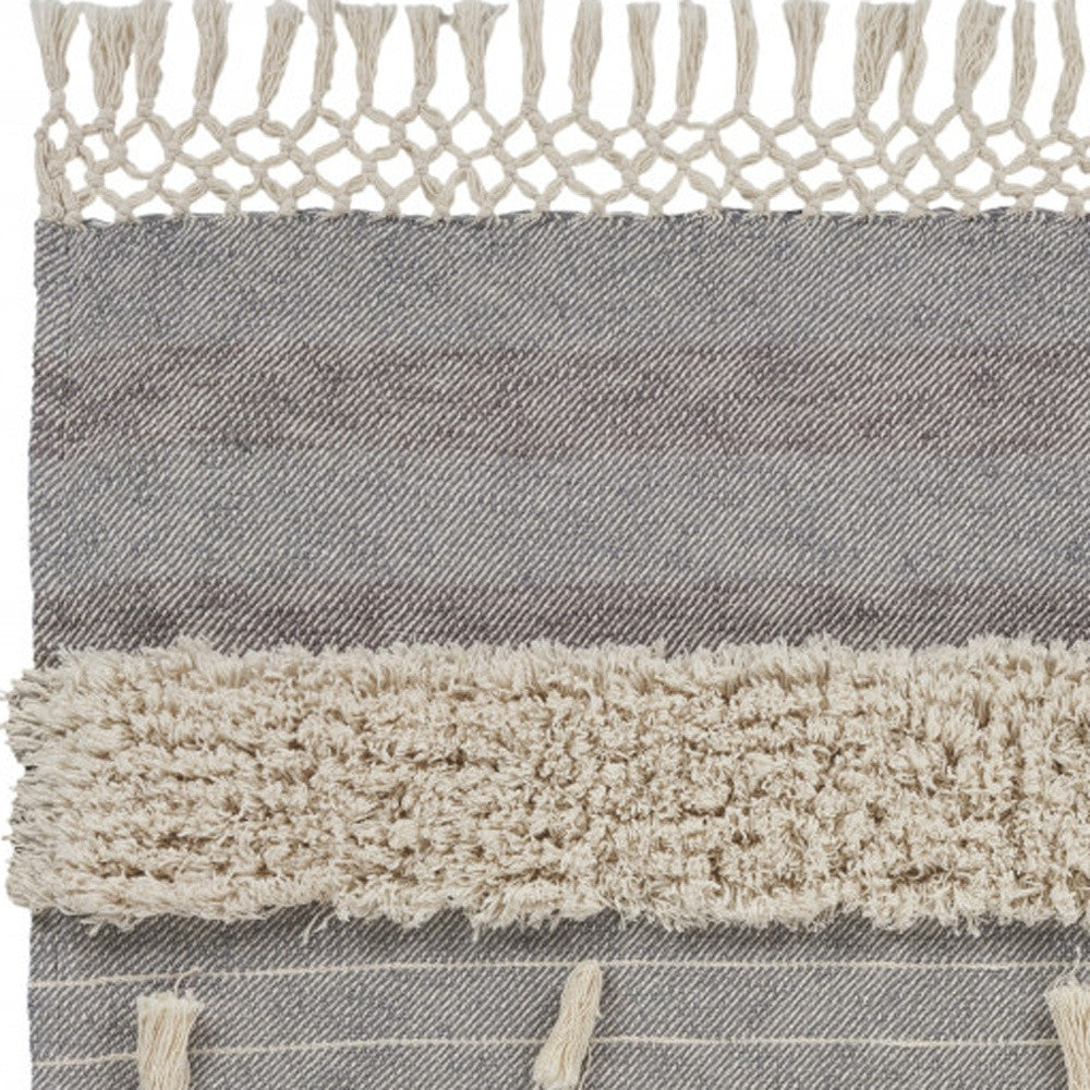 60" X 50" Gray Woven Cotton Striped Throw Blanket with Fringe-Throws & Blankets-DECOROLALA