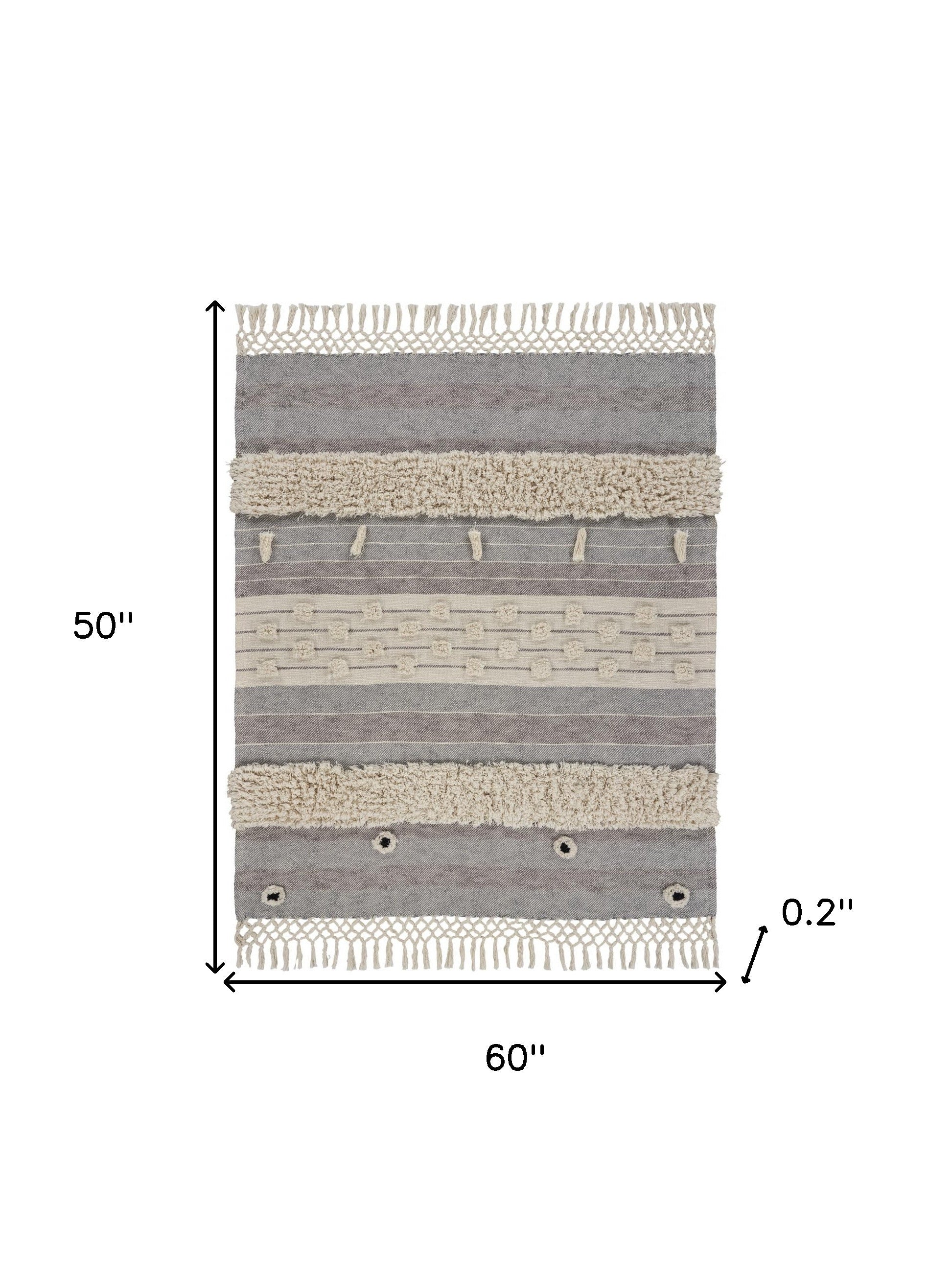 60" X 50" Gray Woven Cotton Striped Throw Blanket with Fringe-Throws & Blankets-DECOROLALA