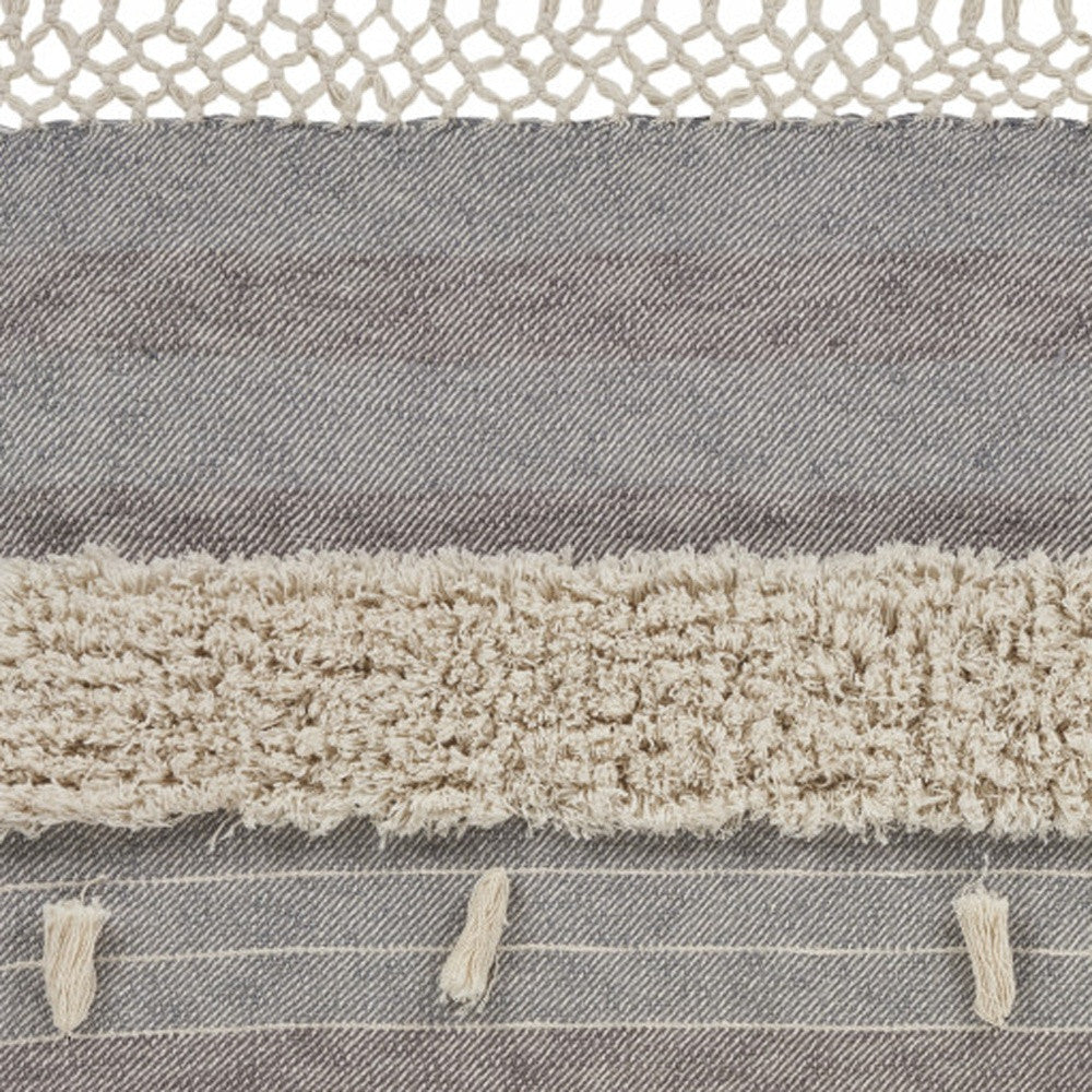 60" X 50" Gray Woven Cotton Striped Throw Blanket with Fringe-Throws & Blankets-DECOROLALA