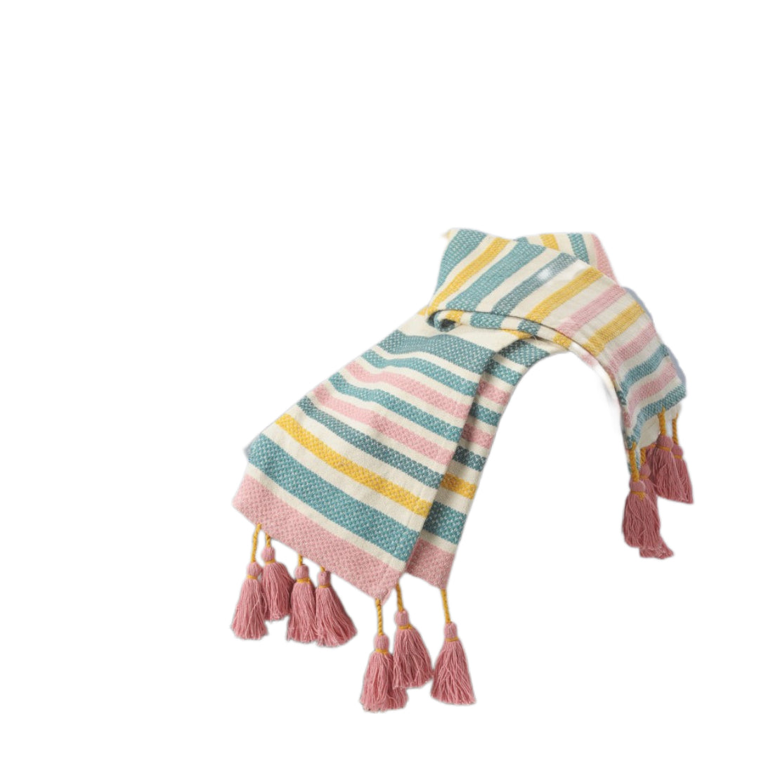 60" X 50" Blue and Pink Woven Cotton Striped Throw Blanket with Tassels-Throws & Blankets-DECOROLALA