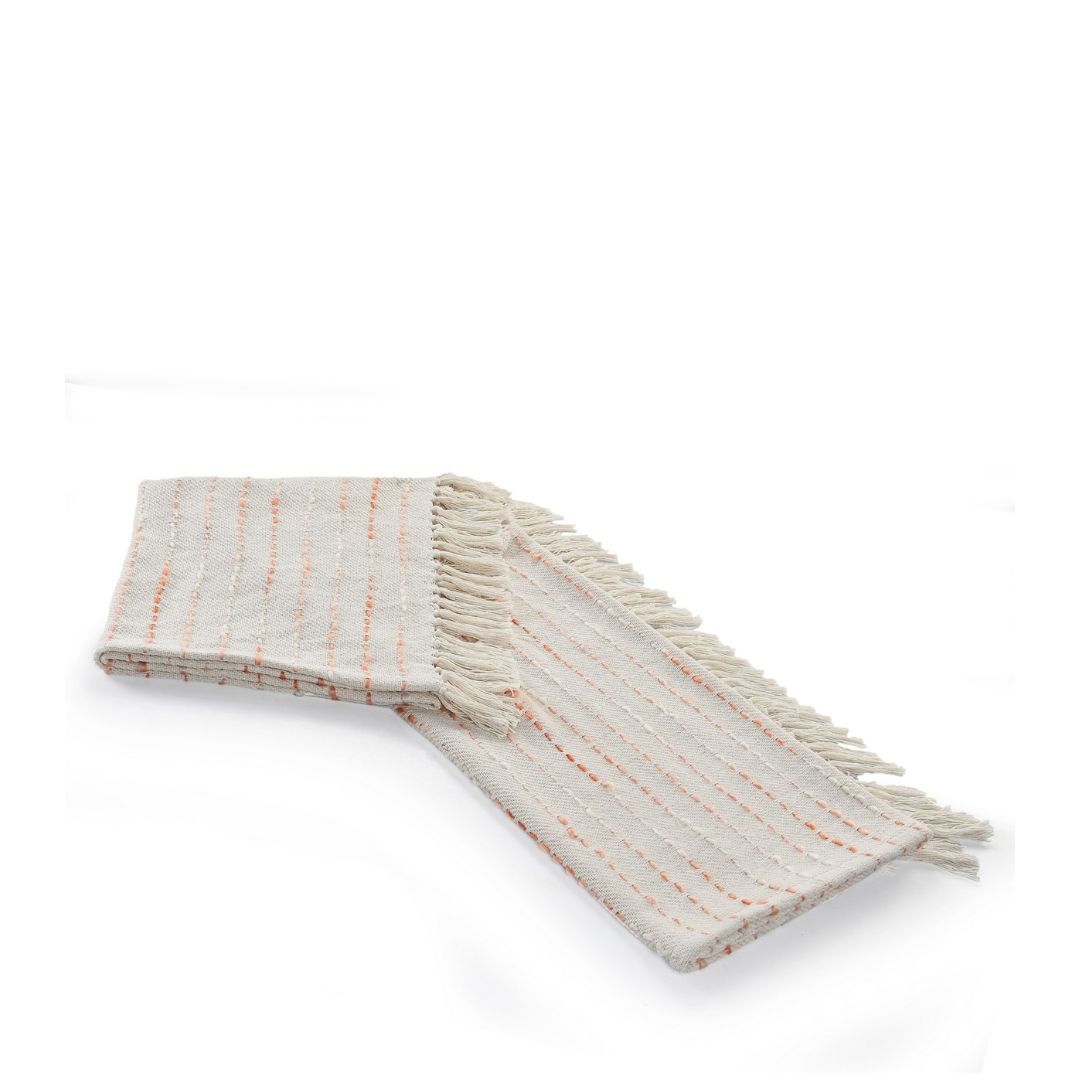 50" X 60" Cream Kantha Cotton Striped Throw Blanket with Embroidery-Throws & Blankets-DECOROLALA