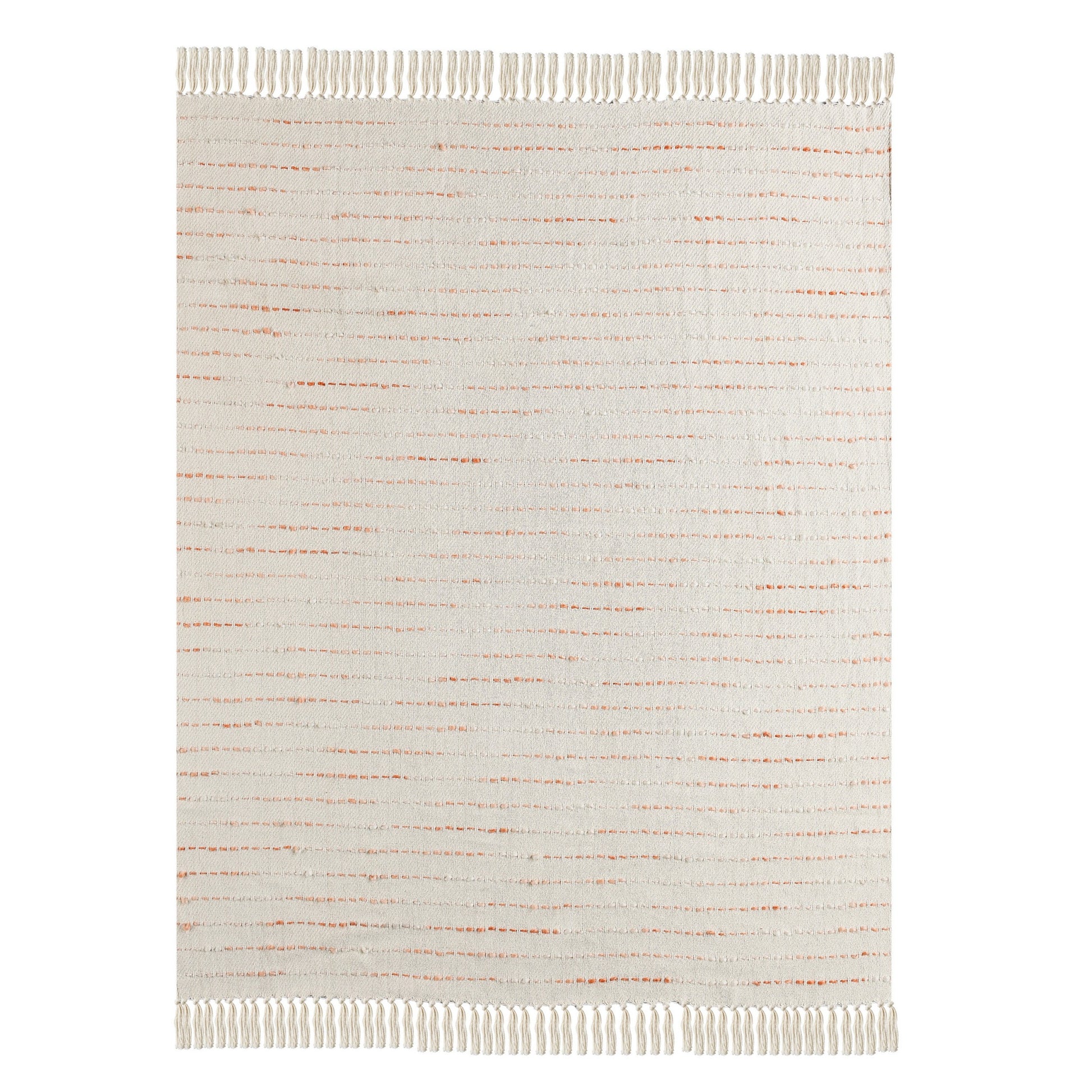 50" X 60" Cream Kantha Cotton Striped Throw Blanket with Embroidery-Throws & Blankets-DECOROLALA