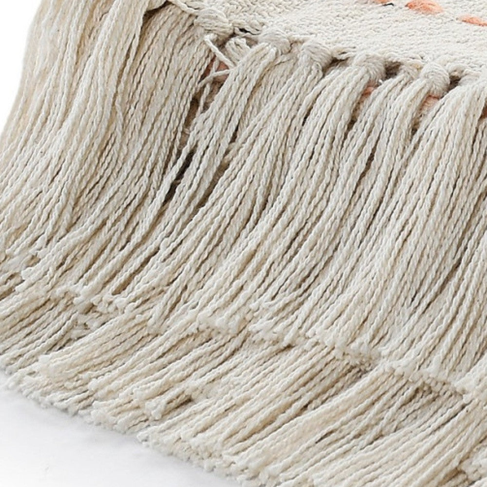 50" X 60" Cream Kantha Cotton Striped Throw Blanket with Embroidery-Throws & Blankets-DECOROLALA