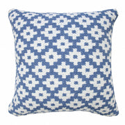 20" X 20" Blue And White 100% Cotton Geometric Zippered Pillow-Accent Throw Pillows-DECOROLALA