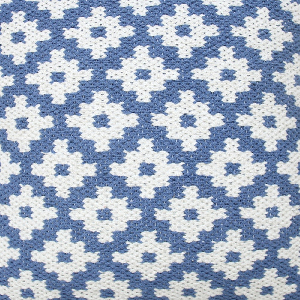 20" X 20" Blue And White 100% Cotton Geometric Zippered Pillow-Accent Throw Pillows-DECOROLALA