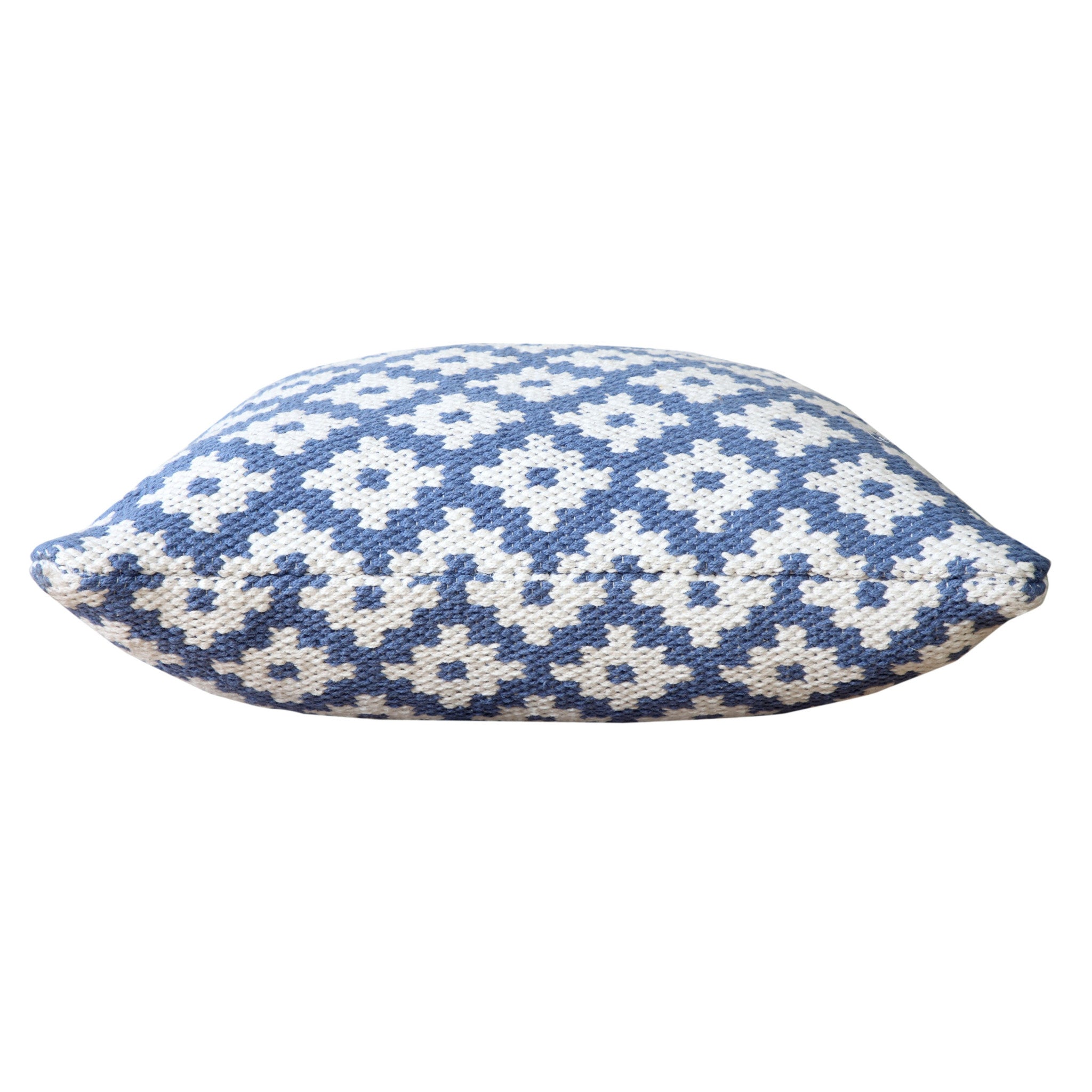 20" X 20" Blue And White 100% Cotton Geometric Zippered Pillow-Accent Throw Pillows-DECOROLALA