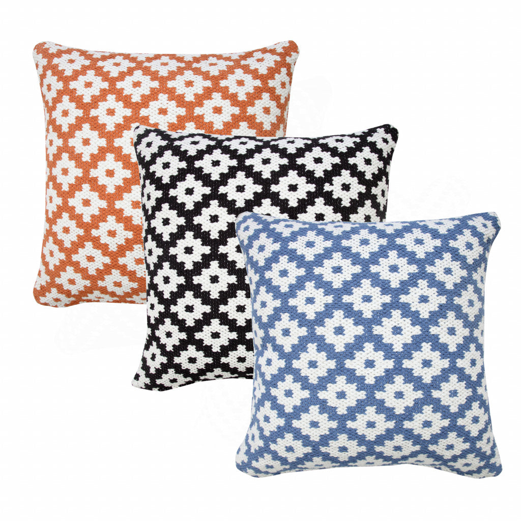20" X 20" Blue And White 100% Cotton Geometric Zippered Pillow-Accent Throw Pillows-DECOROLALA