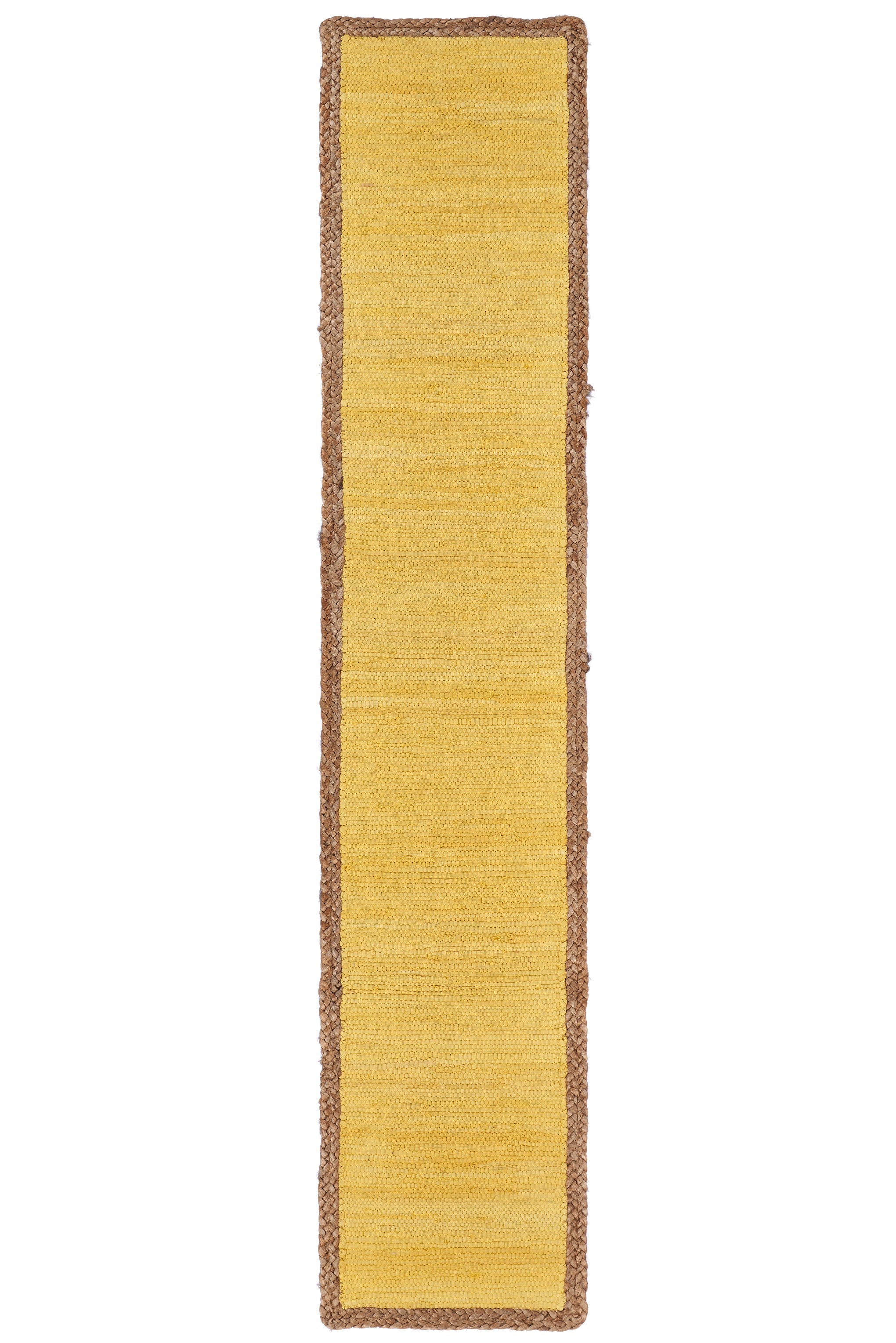 72" Yellow And Natural Cotton And Jute Table Runner-Dining Linens-DECOROLALA