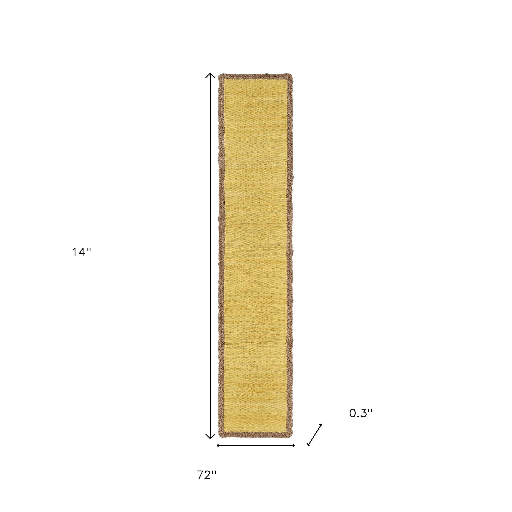 72" Yellow And Natural Cotton And Jute Table Runner-Dining Linens-DECOROLALA