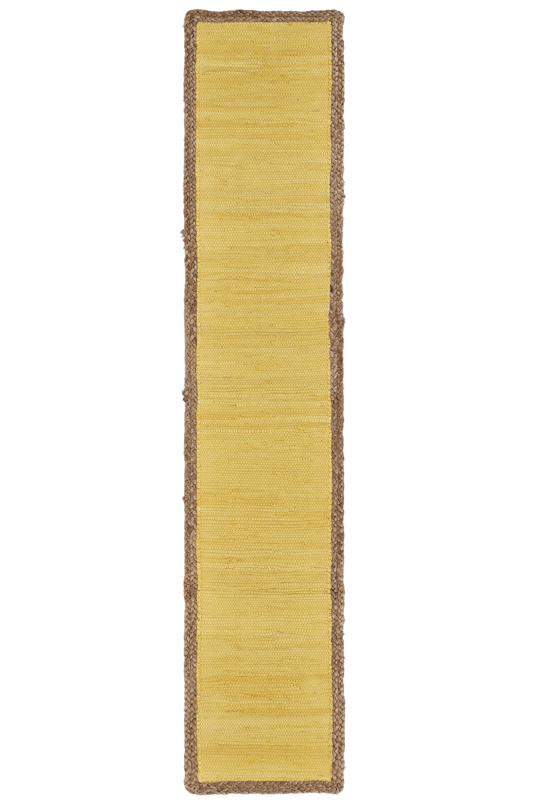 72" Yellow And Natural Cotton And Jute Table Runner-Dining Linens-DECOROLALA