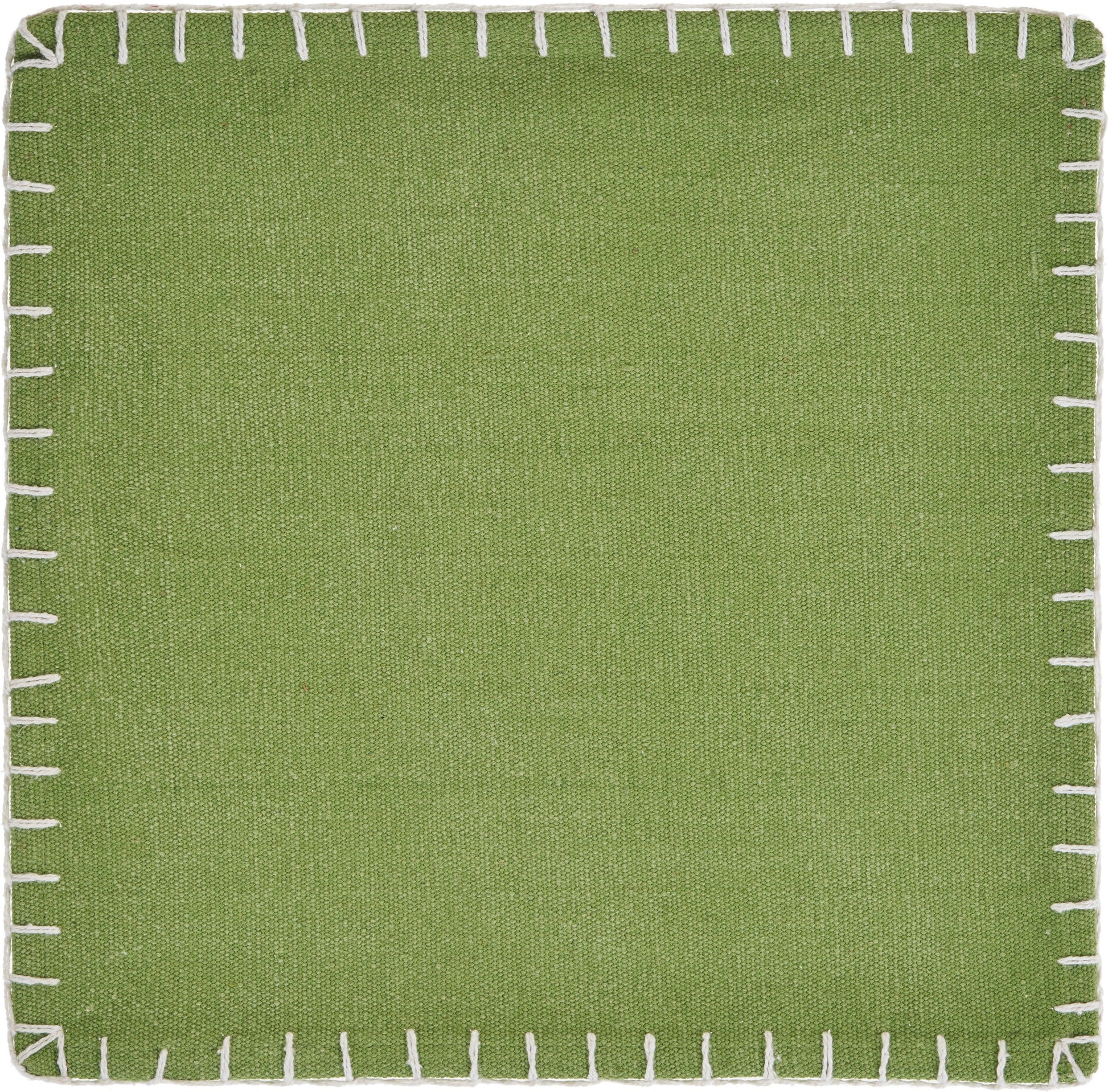 15" Set of Four Natural And Olive Green Embroidered Edge Cotton Square Placemats-Dining Linens-DECOROLALA