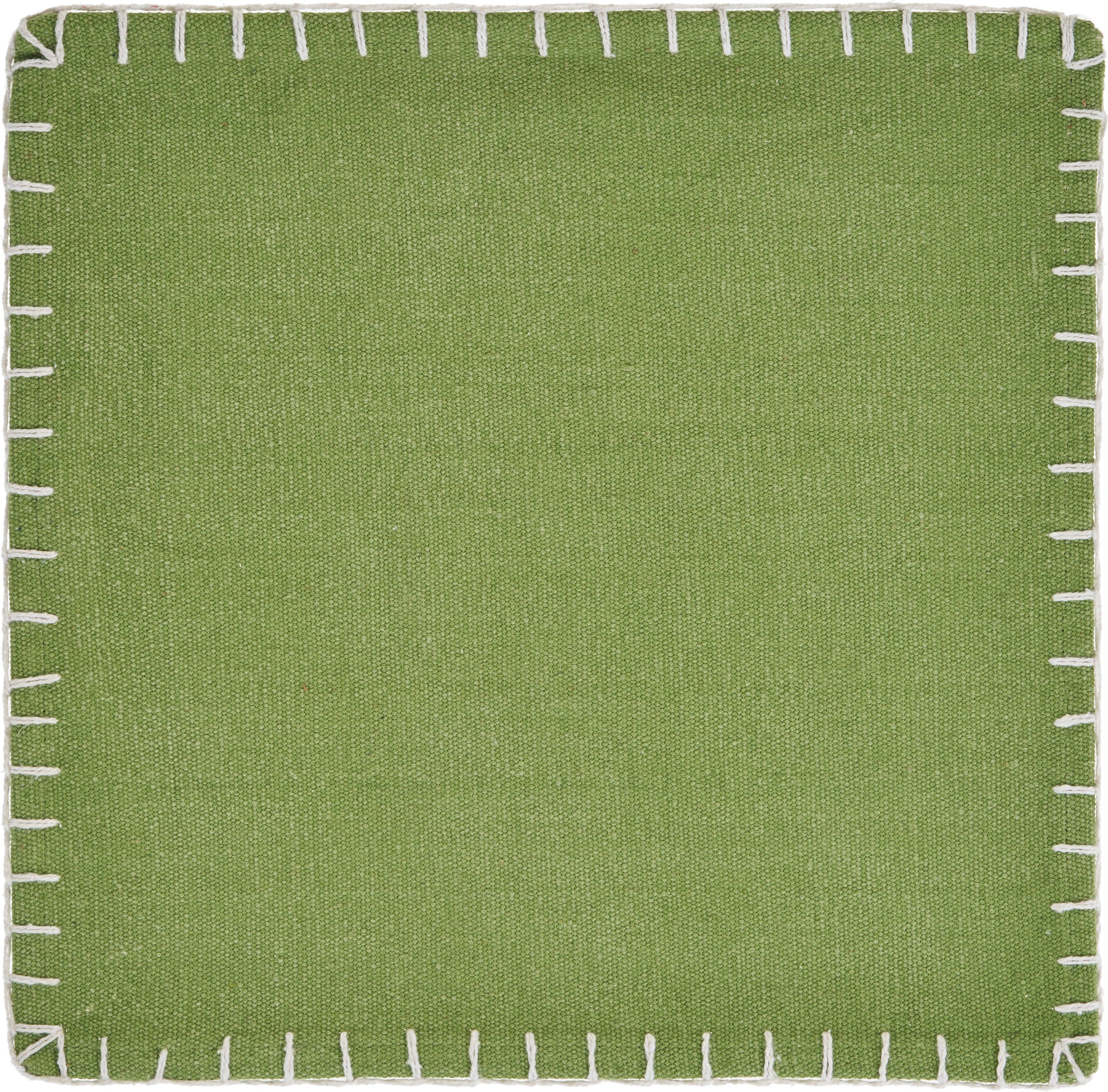 15" Set of Four Natural And Olive Green Embroidered Edge Cotton Square Placemats-Dining Linens-DECOROLALA