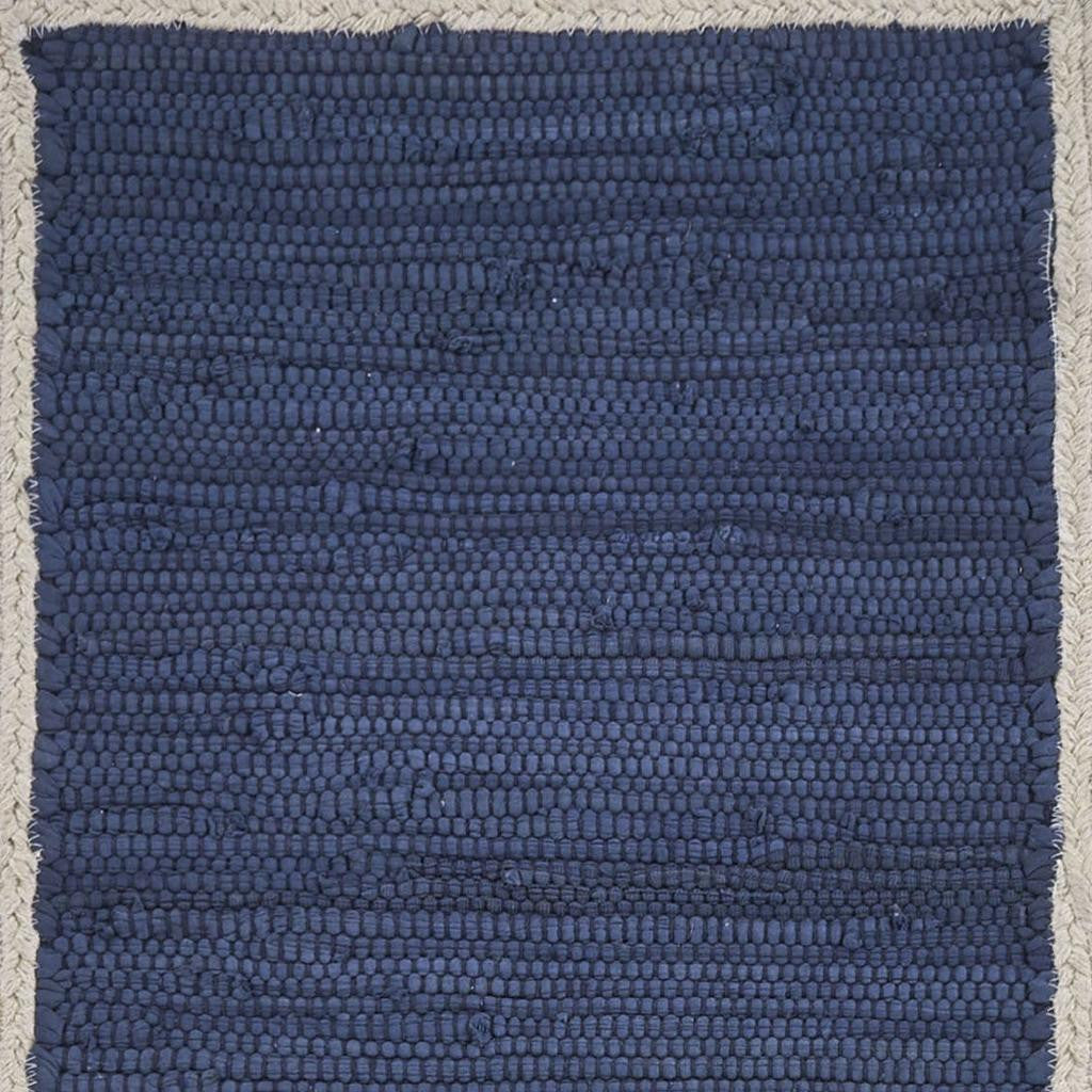 80" Navy Blue And Natural Solid With Border Cotton Table Runner-Dining Linens-DECOROLALA