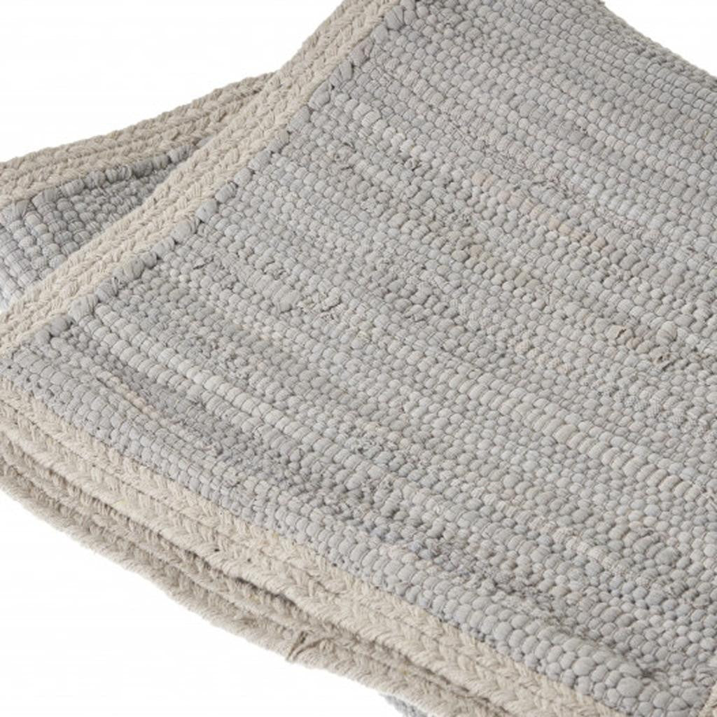80" Light Gray And Natural Solid With Border Cotton Table Runner-Dining Linens-DECOROLALA