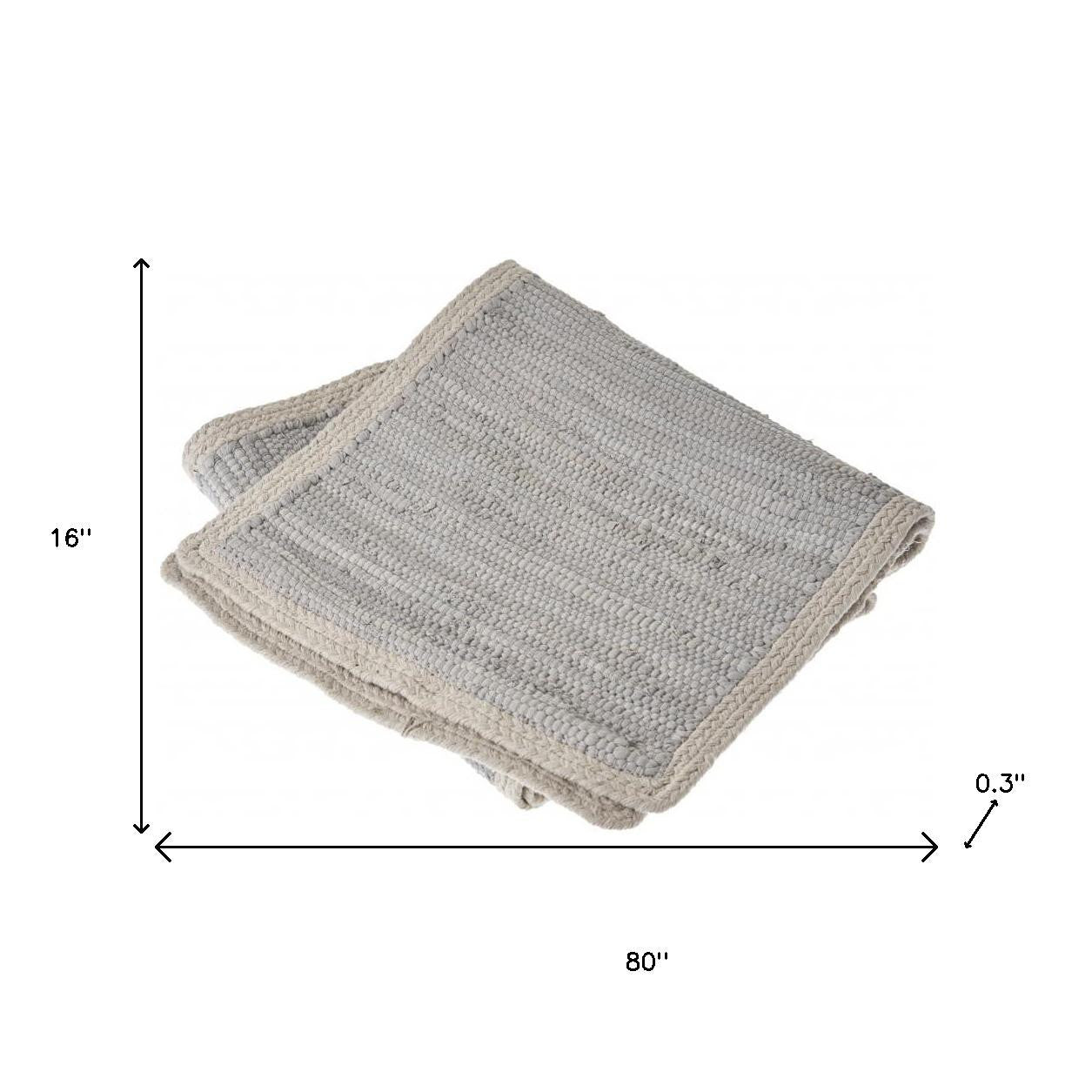 80" Light Gray And Natural Solid With Border Cotton Table Runner-Dining Linens-DECOROLALA