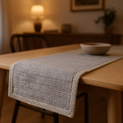 80" Light Gray And Natural Solid With Border Cotton Table Runner-Dining Linens-DECOROLALA