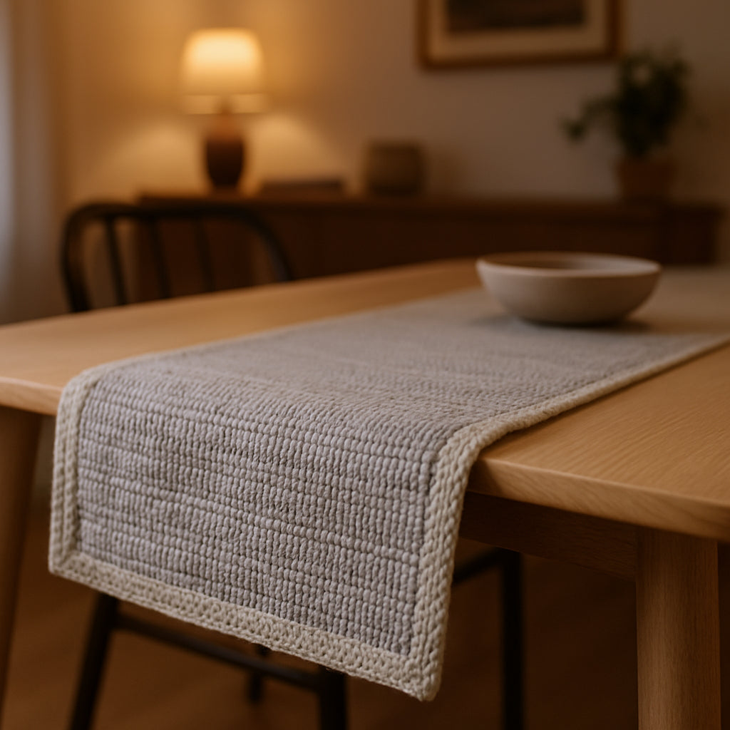 80" Light Gray And Natural Solid With Border Cotton Table Runner-Dining Linens-DECOROLALA