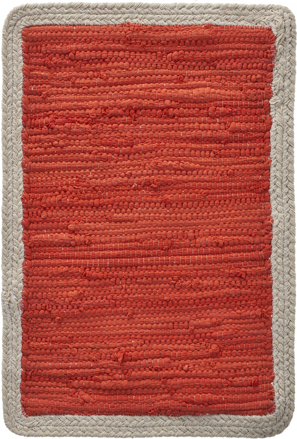 19" Set of Four Orange And Natural Solid With Border Cotton Placemats-Dining Linens-DECOROLALA