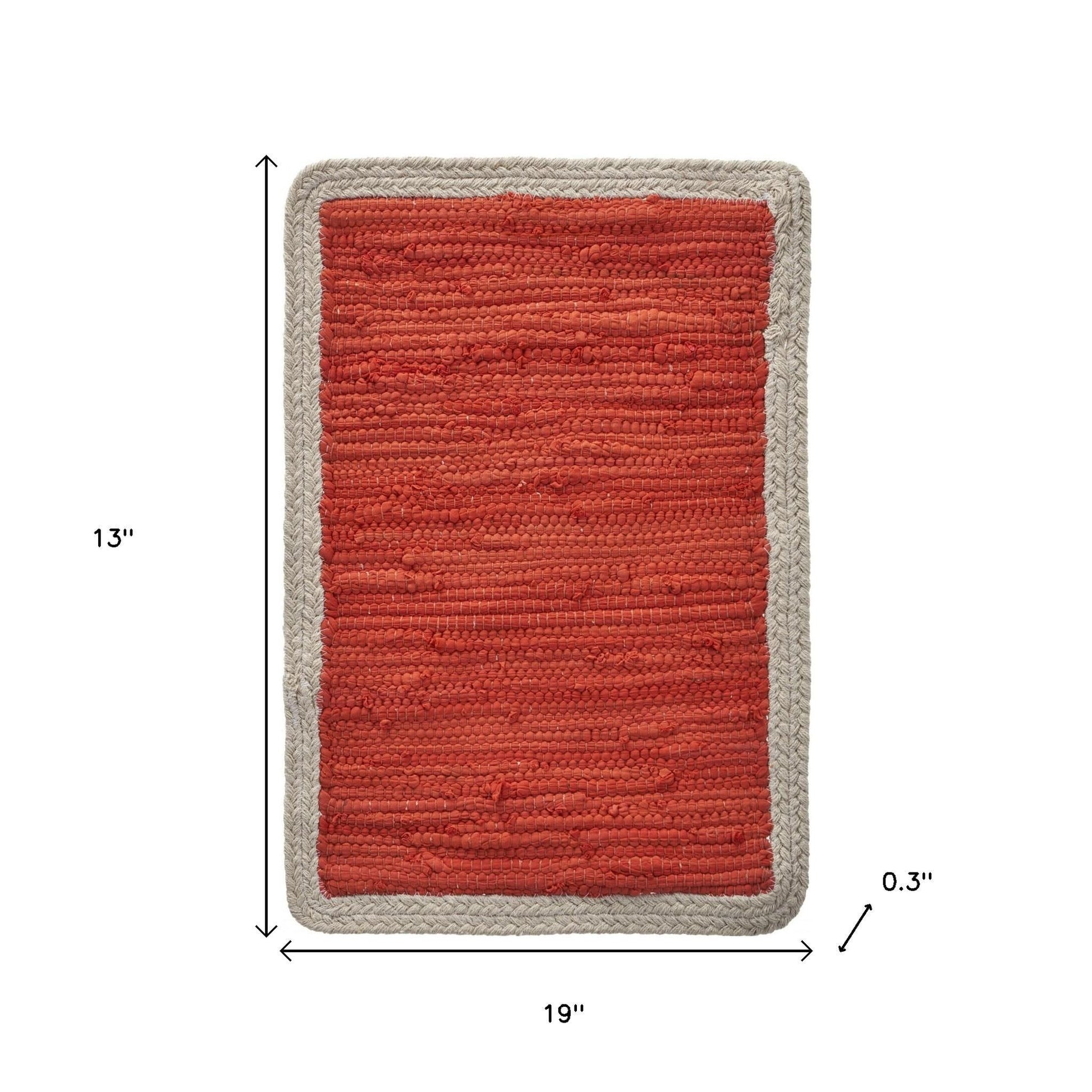 19" Set of Four Orange And Natural Solid With Border Cotton Placemats-Dining Linens-DECOROLALA