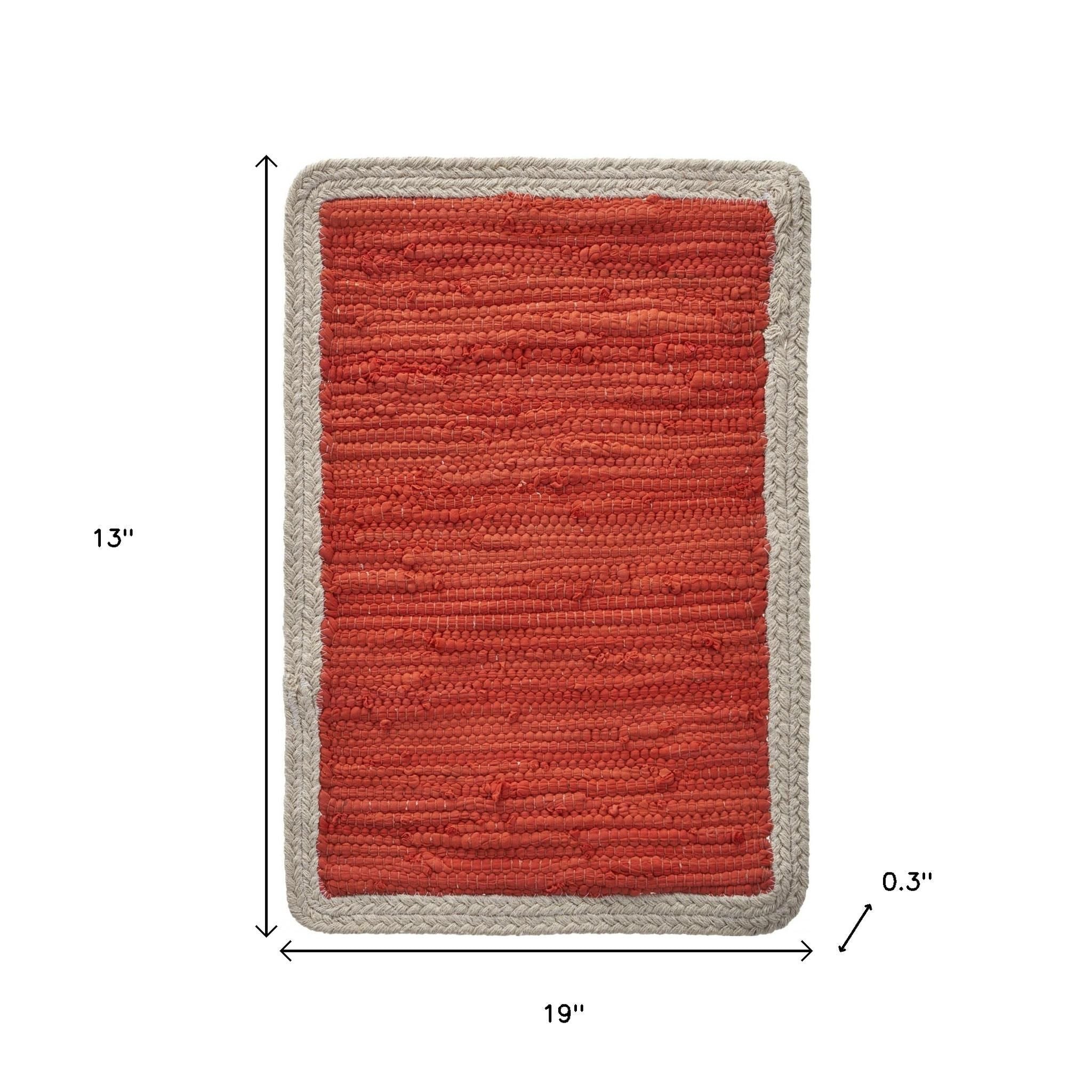 19" Set of Four Orange And Natural Solid With Border Cotton Placemats-Dining Linens-DECOROLALA