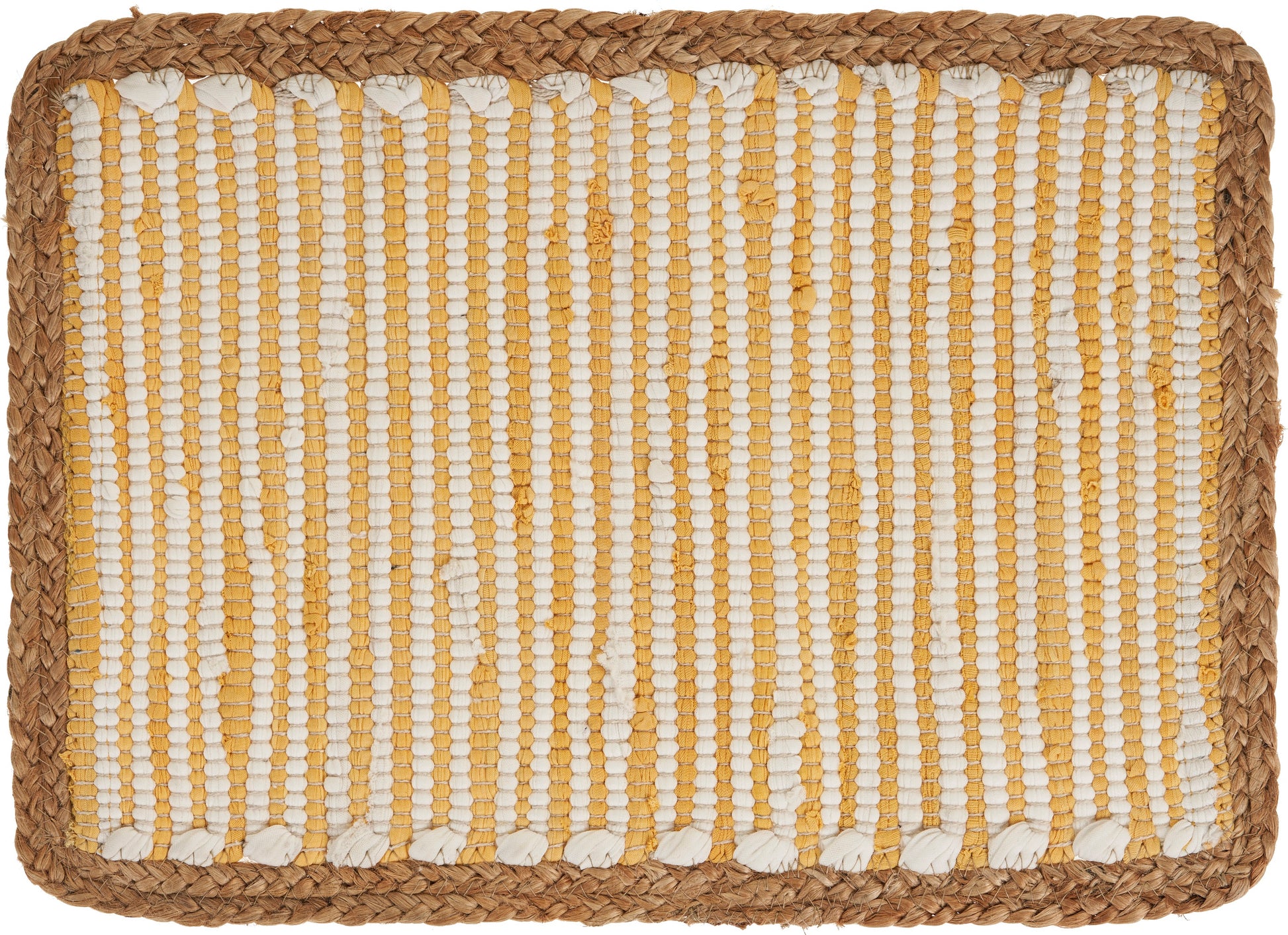 19" Set of Four Cream Yellow And Natural Striped Cotton And Jute Placemats-Dining Linens-DECOROLALA