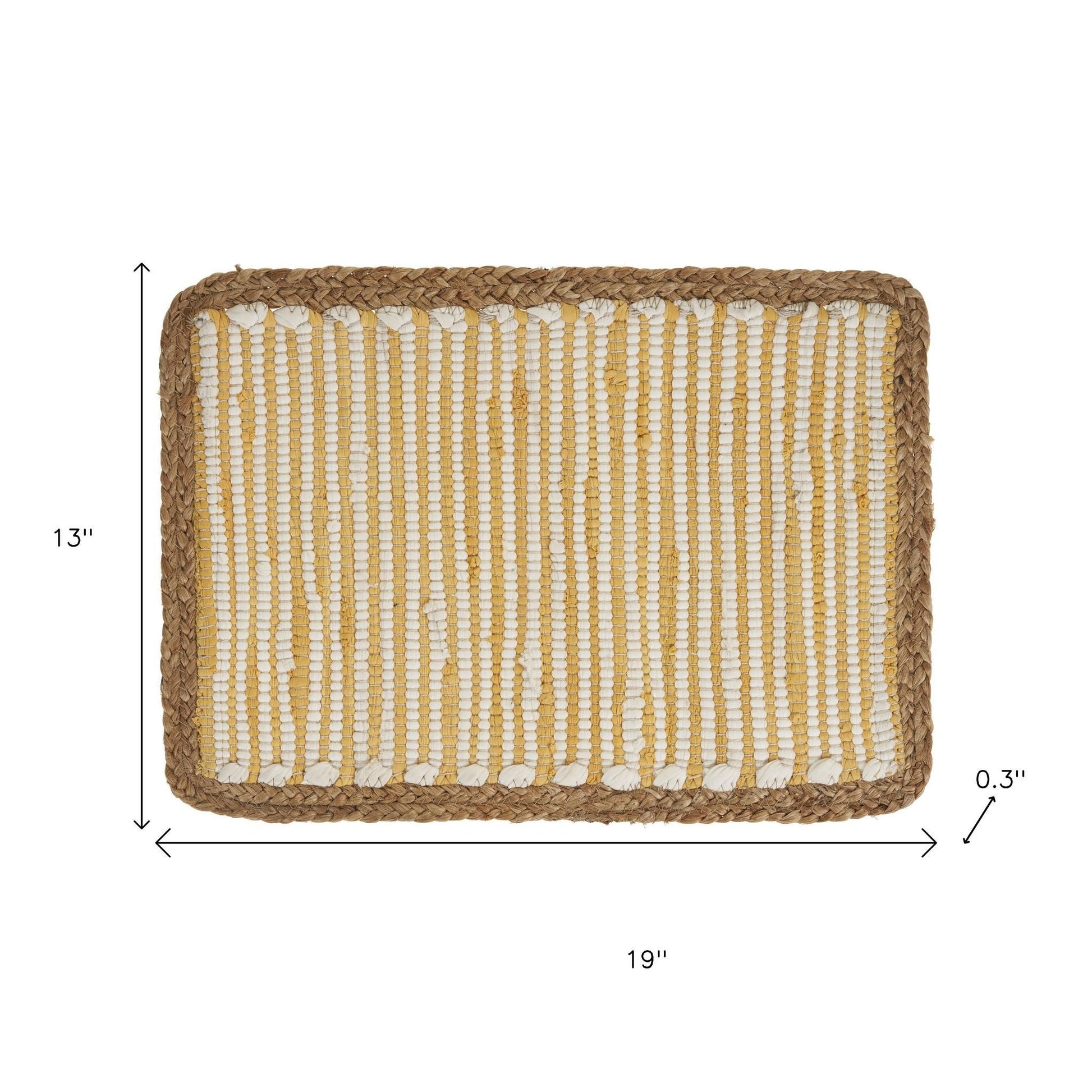 19" Set of Four Cream Yellow And Natural Striped Cotton And Jute Placemats-Dining Linens-DECOROLALA