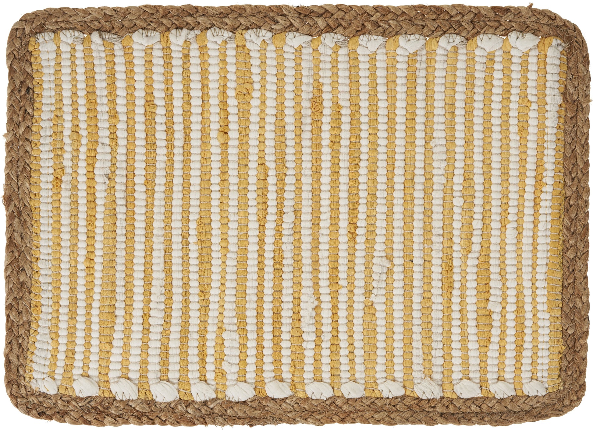 19" Set of Four Cream Yellow And Natural Striped Cotton And Jute Placemats-Dining Linens-DECOROLALA
