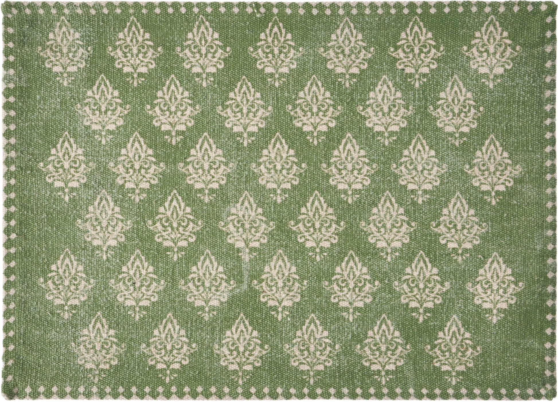 19" Set of Four Green And Cream Geometric Medallion Cotton Placemats-Dining Linens-DECOROLALA
