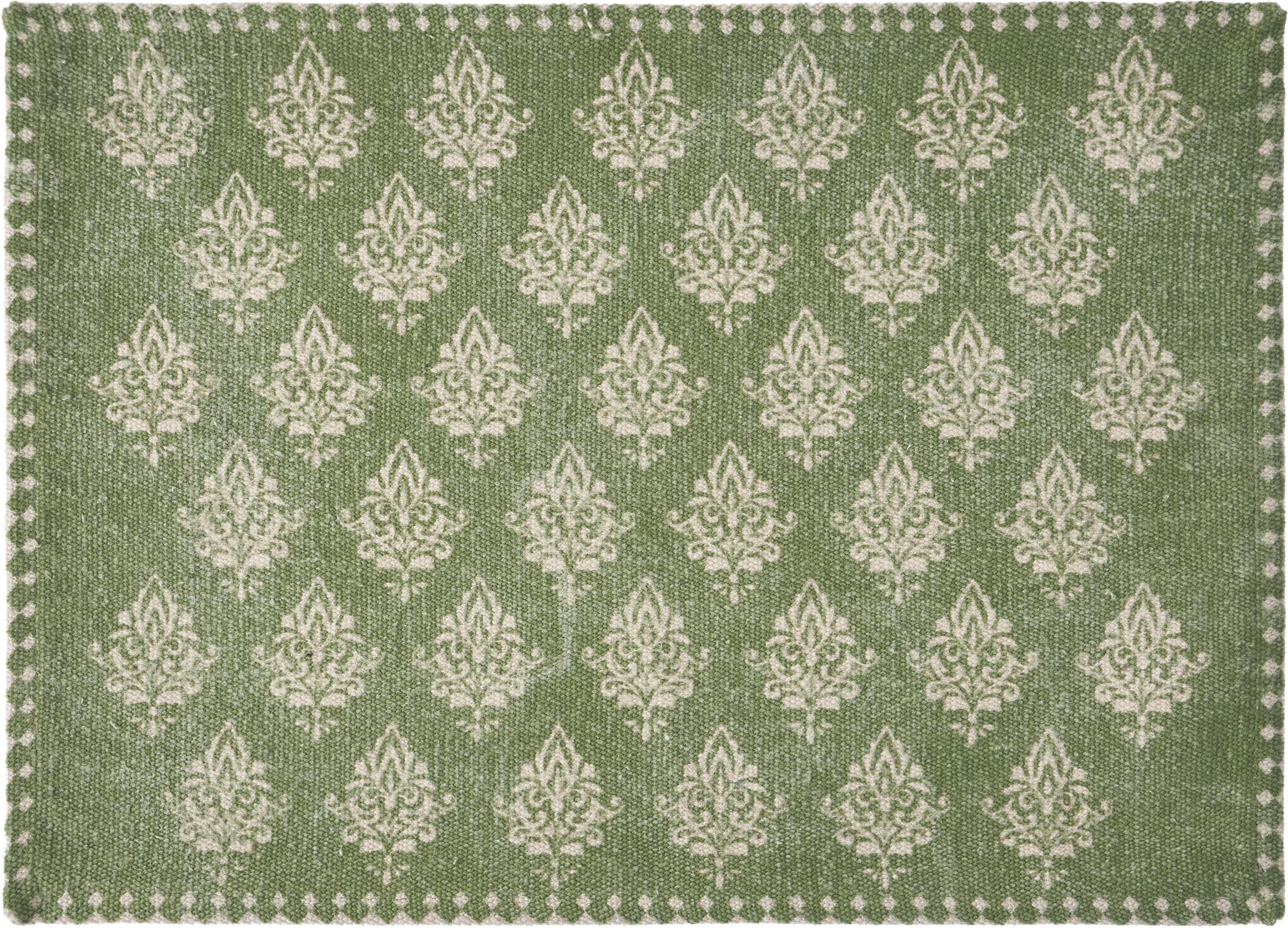 19" Set of Four Green And Cream Geometric Medallion Cotton Placemats-Dining Linens-DECOROLALA
