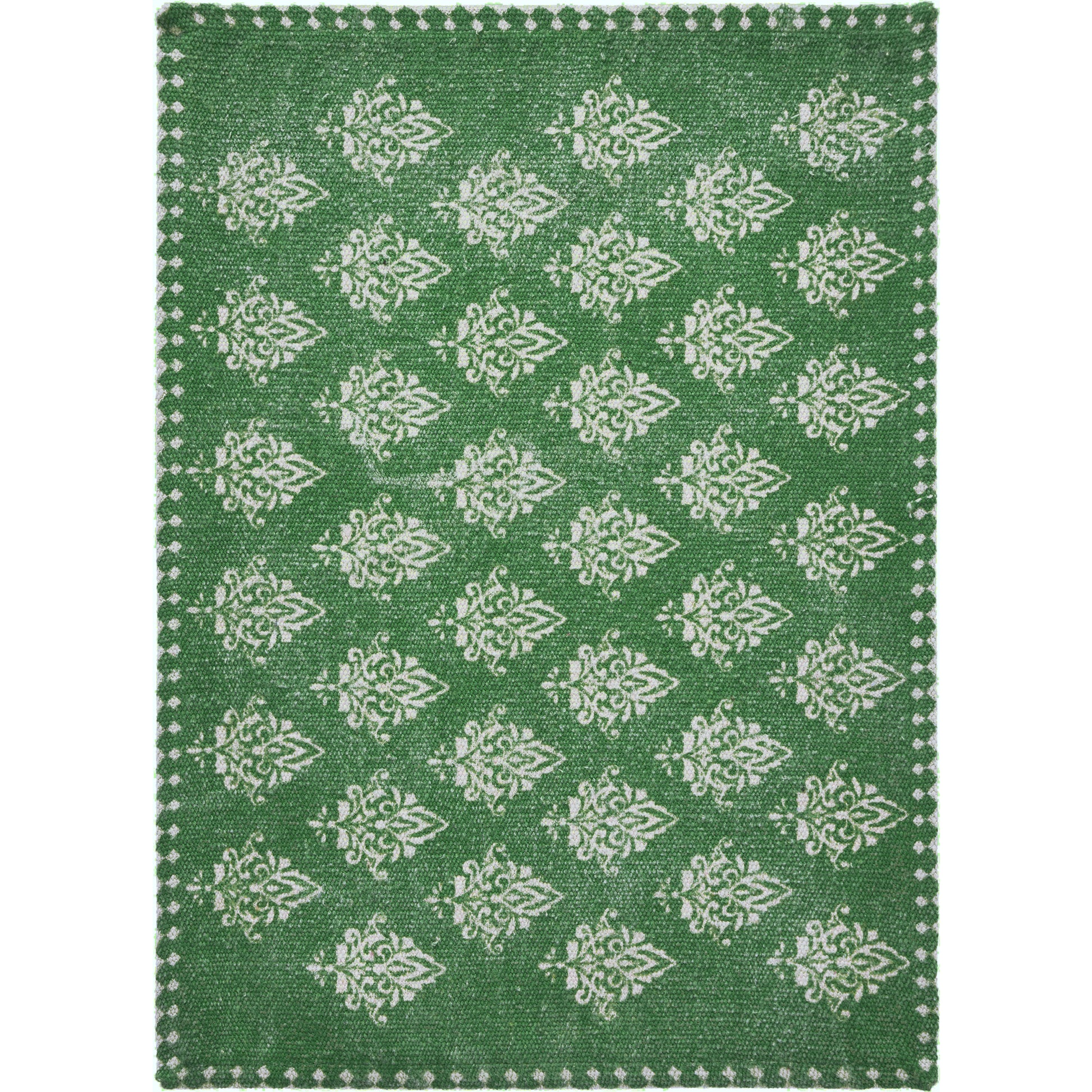 19" Set of Four Green And Cream Geometric Medallion Cotton Placemats-Dining Linens-DECOROLALA